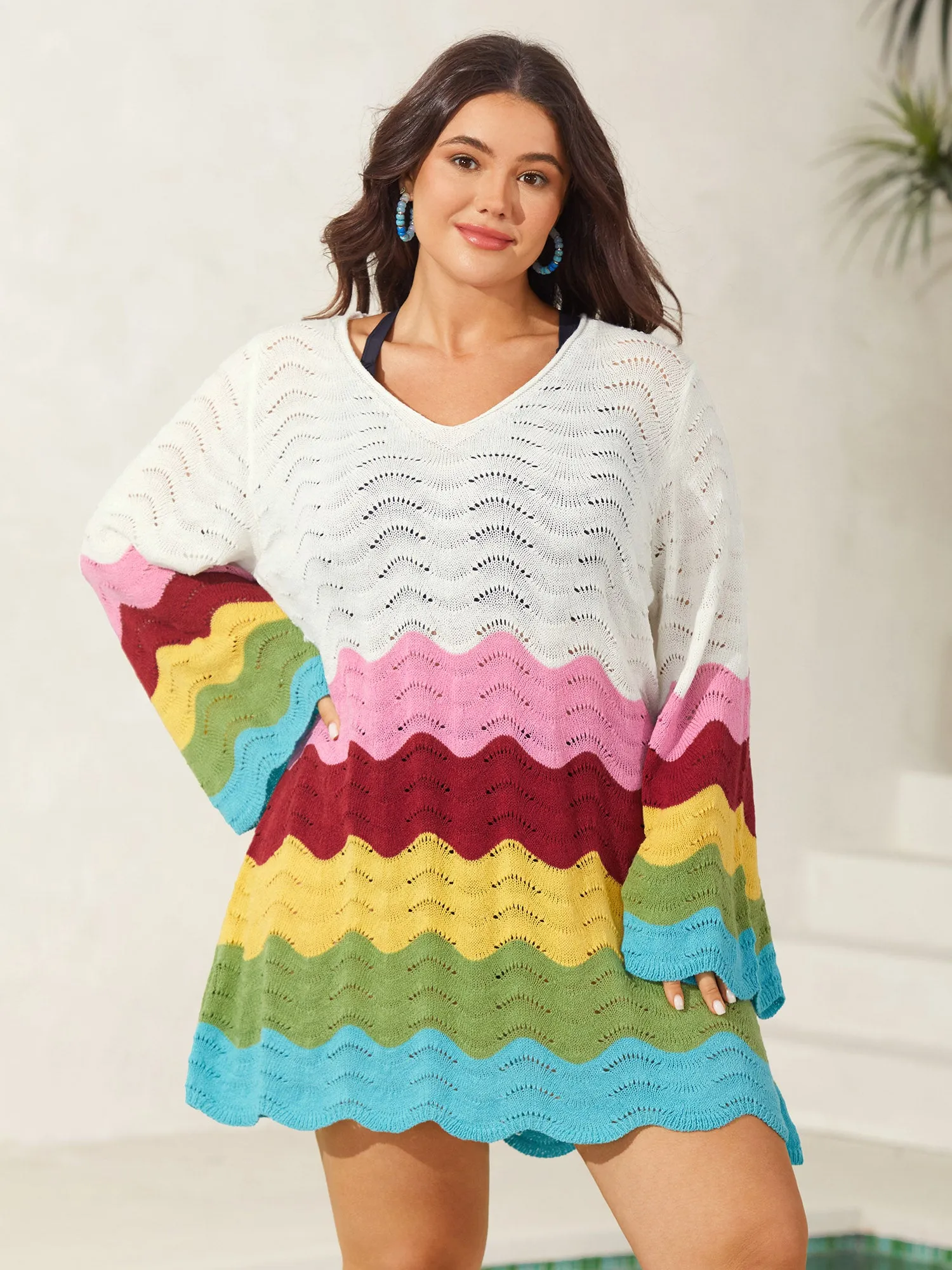 Colorful Waves Cut-Out Swim Cover-Up sold by Bloomchic