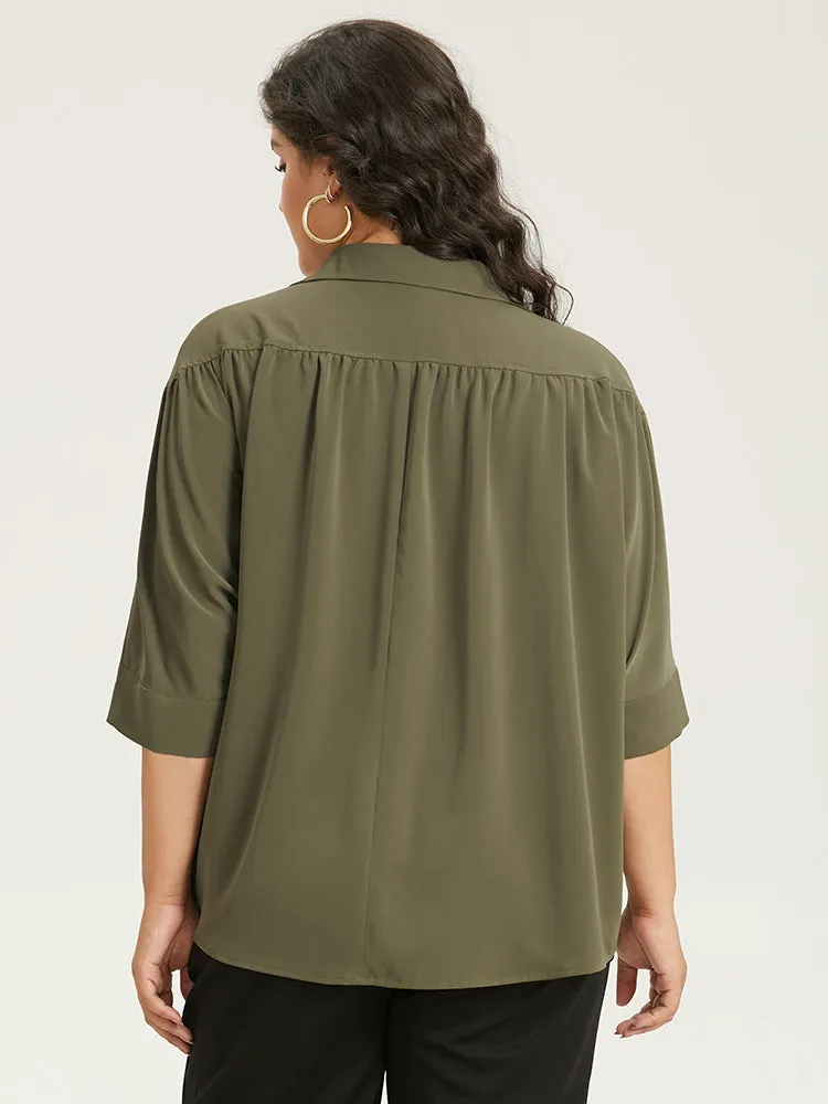 Anti-Wrinkle Button Through Gathered Shirt Collar Blouse sold by Bloomchic product image thumbnail 4