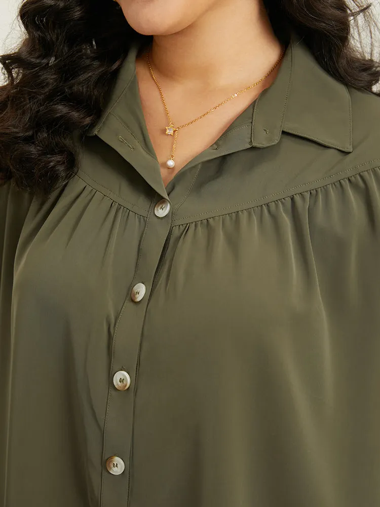 Anti-Wrinkle Button Through Gathered Shirt Collar Blouse sold by Bloomchic product image thumbnail 5