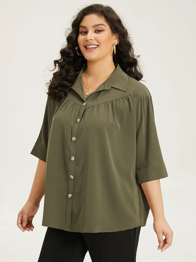 Anti-Wrinkle Button Through Gathered Shirt Collar Blouse sold by Bloomchic product image thumbnail 2
