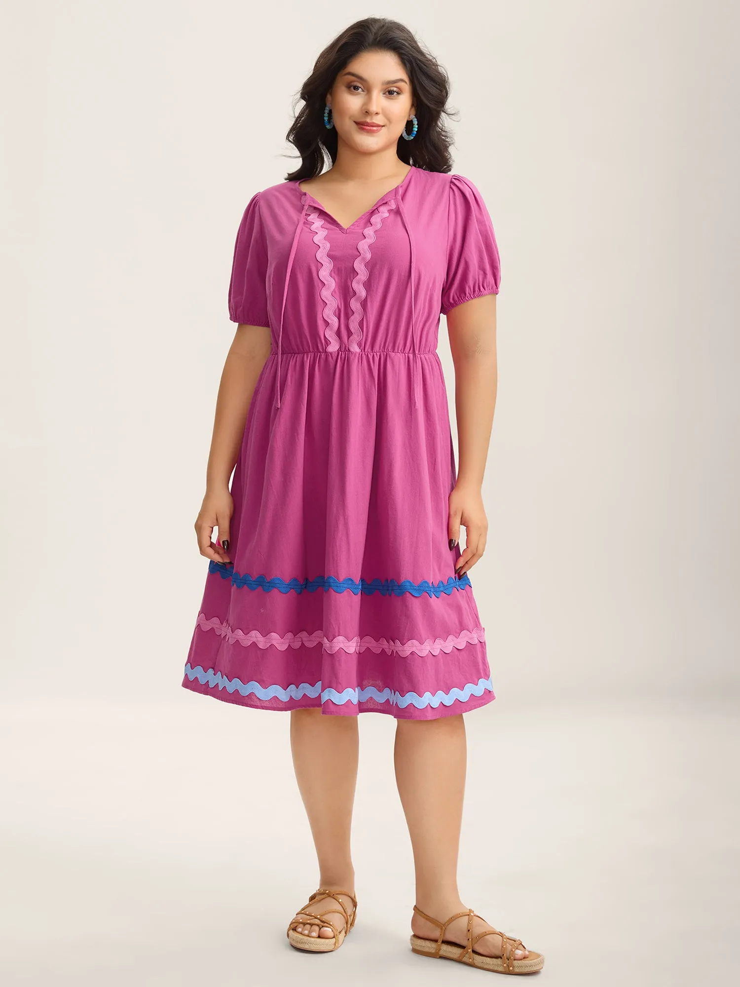 Pure Cotton Stretchy Waist Ribbon Midi Dress sold by Bloomchic product image thumbnail 3