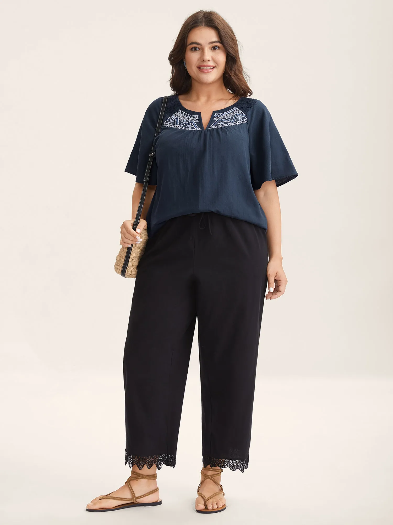 Cotton Boho Embroidered Neck Shirred Shoulder Blouse sold by Bloomchic product image thumbnail 3