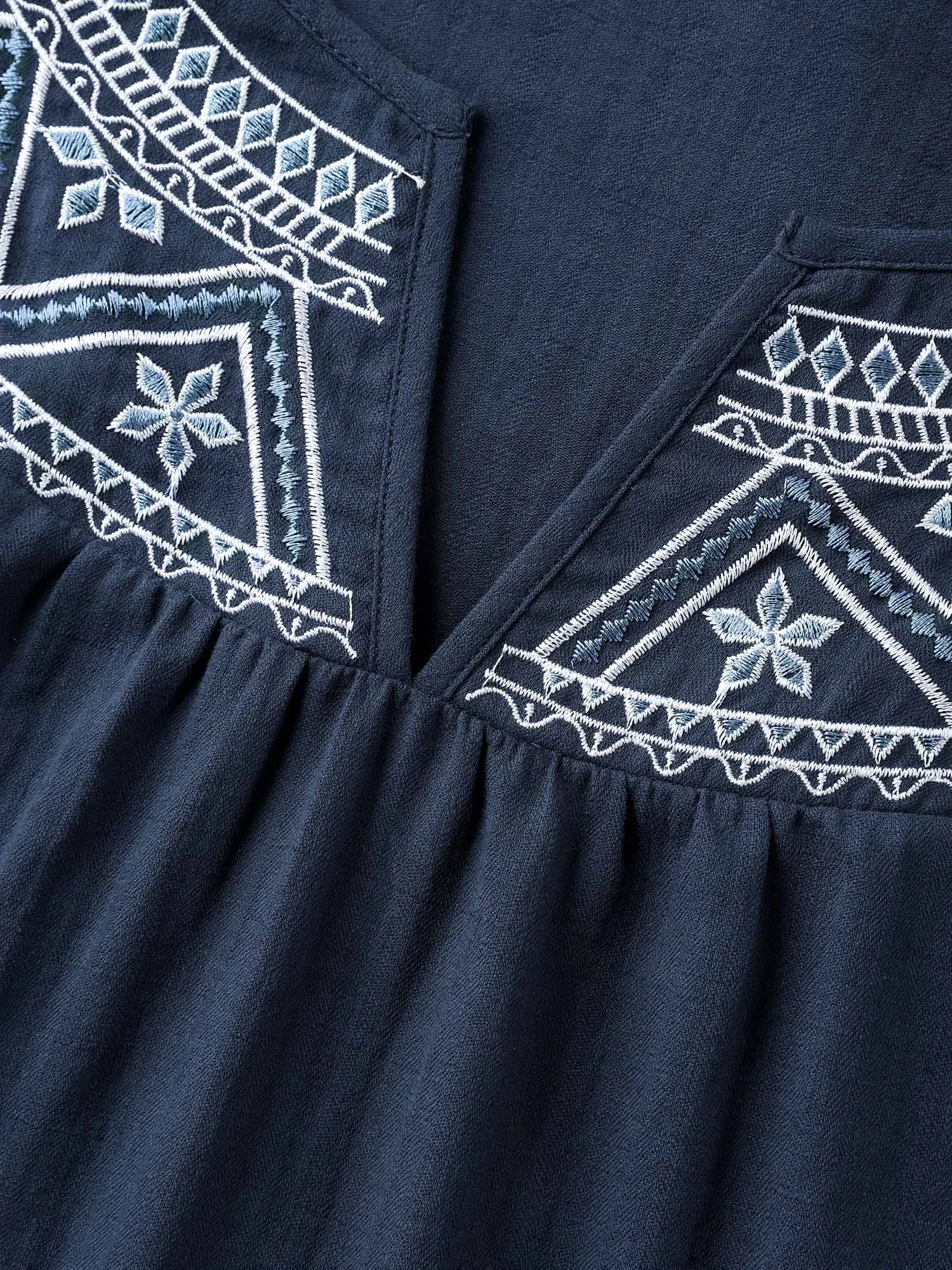 Cotton Boho Embroidered Neck Shirred Shoulder Blouse sold by Bloomchic product image thumbnail 5