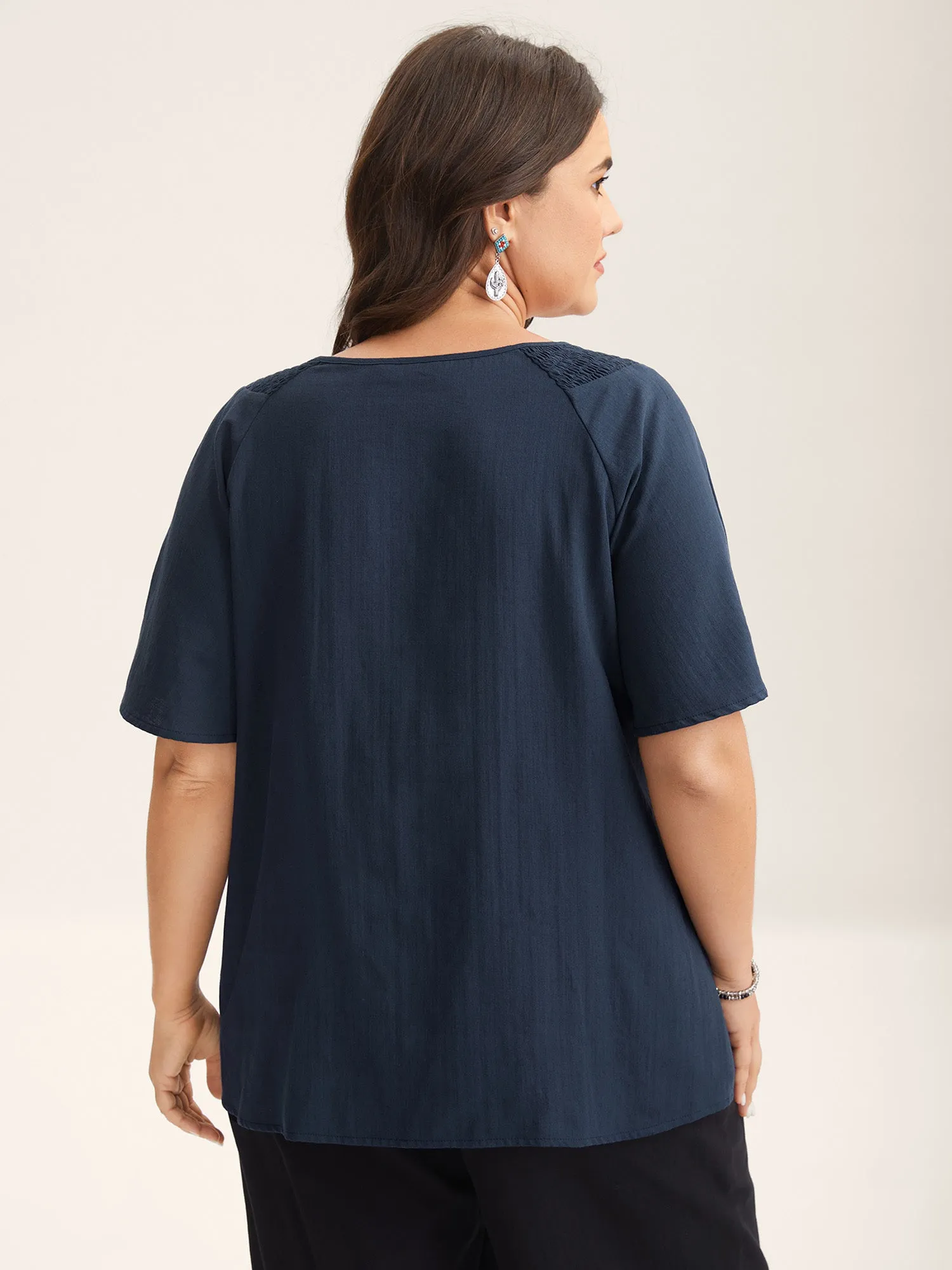 Cotton Boho Embroidered Neck Shirred Shoulder Blouse sold by Bloomchic product image thumbnail 4