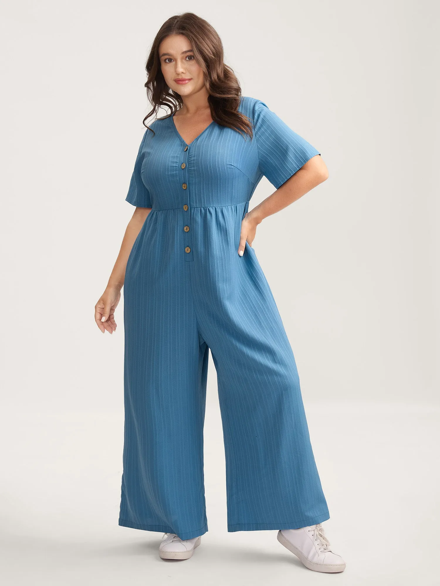 Button Detail High Waisted Solid Jumpsuit sold by Bloomchic product image thumbnail 3