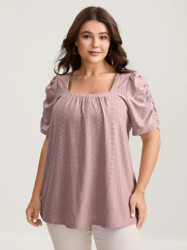 Eyelet Trim Flowy Sleeve Bust-Comfort Top sold by Bloomchic
