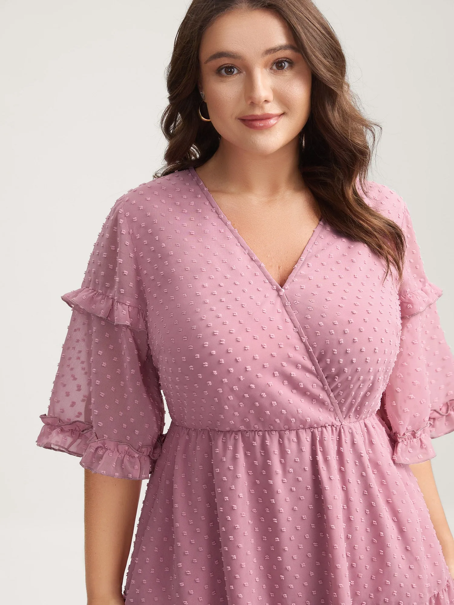 Textured Ruffled Trim Surplice Midi Dress sold by Bloomchic product image thumbnail 2