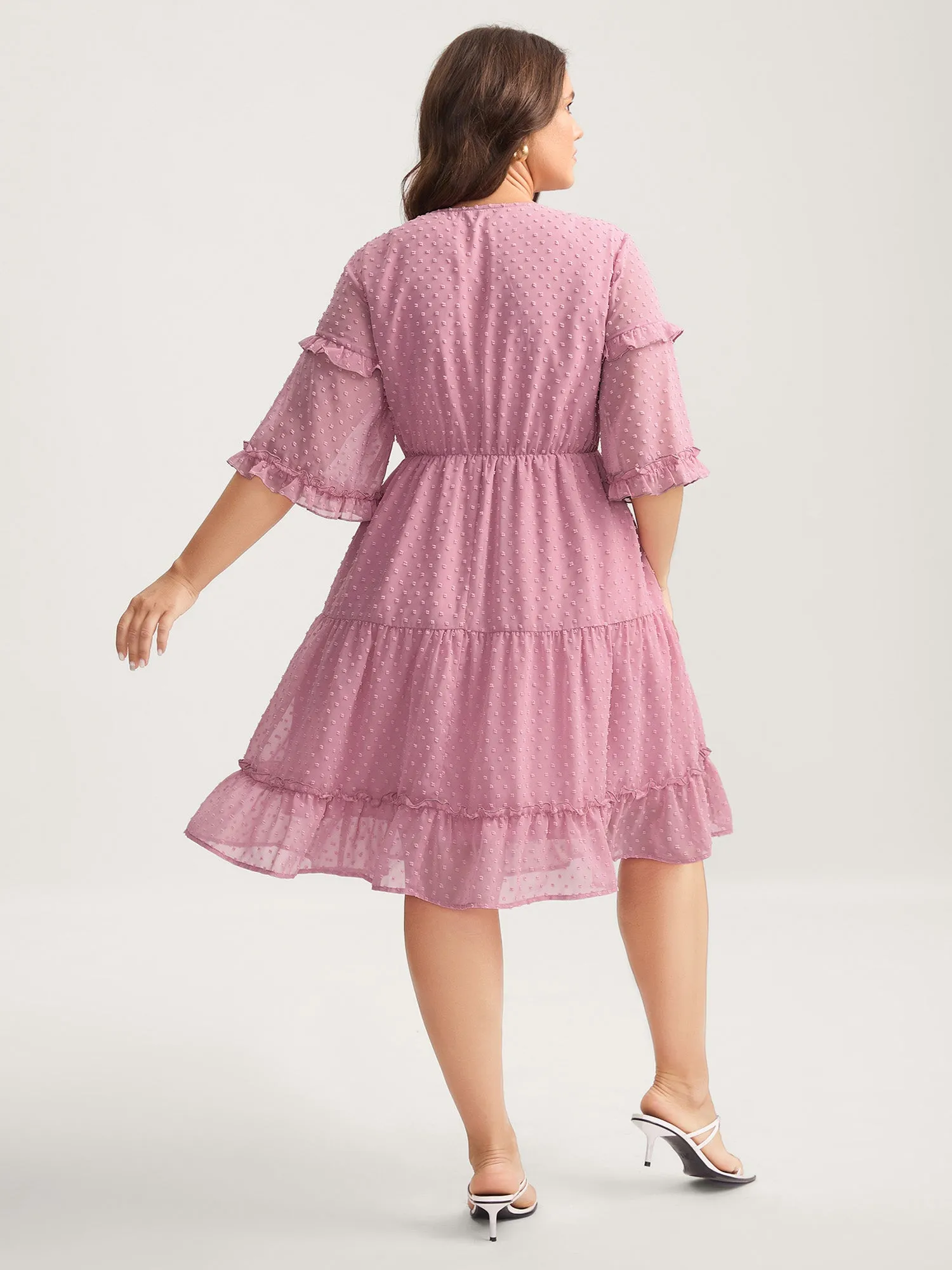Textured Ruffled Trim Surplice Midi Dress sold by Bloomchic product image thumbnail 4