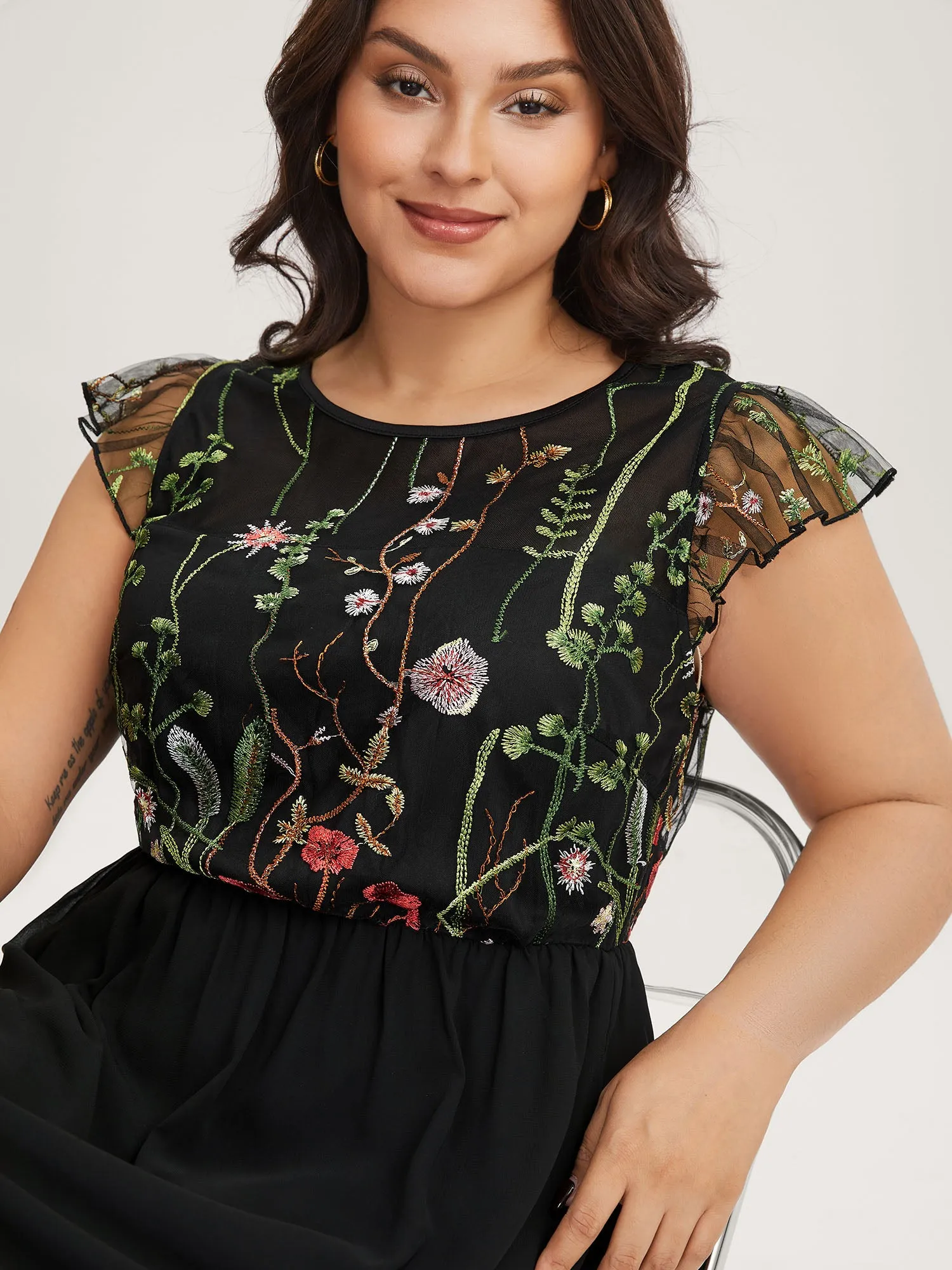 Mesh Floral Embroidery Midi Dress sold by Bloomchic product image thumbnail 2
