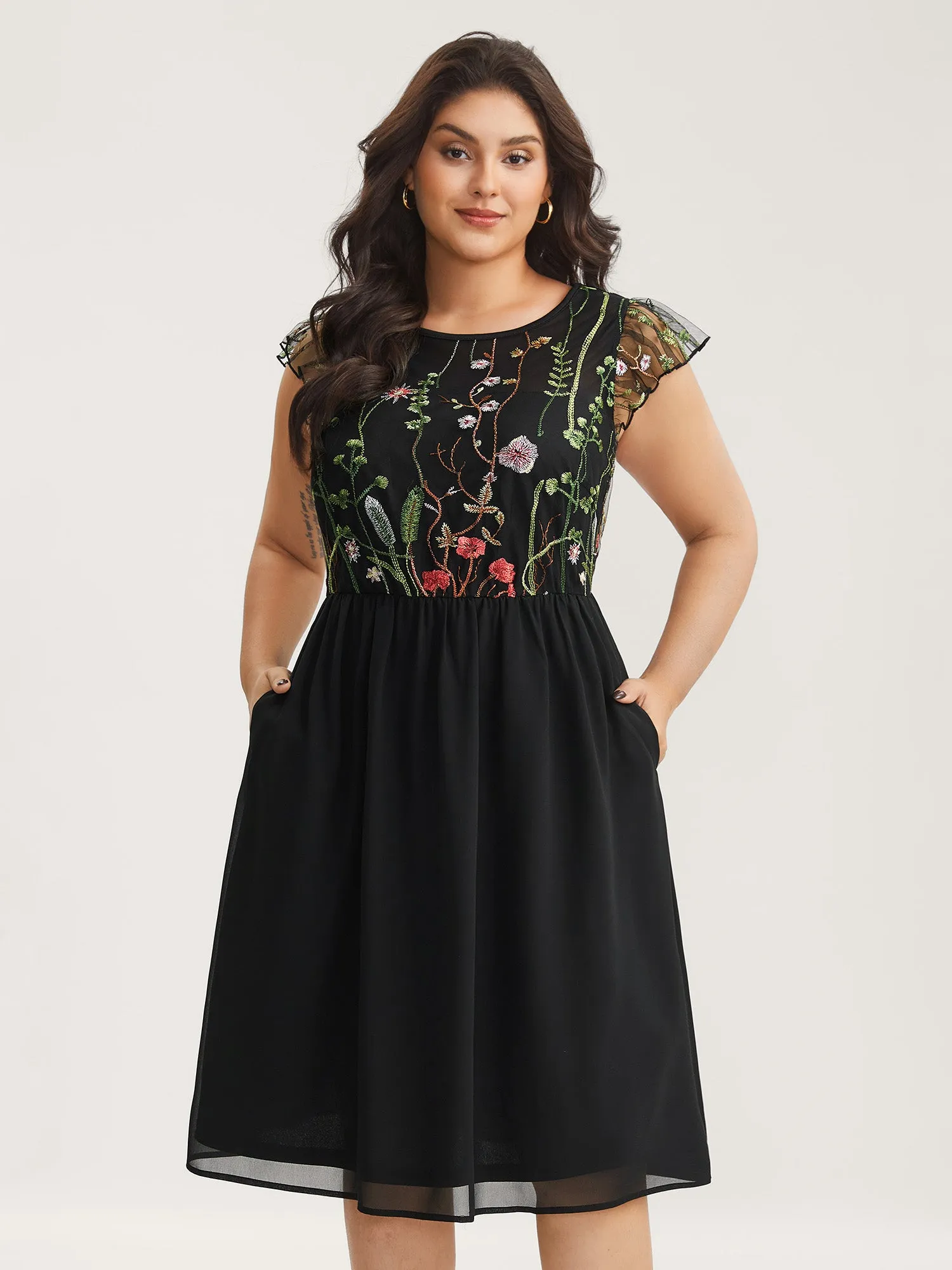 Mesh Floral Embroidery Midi Dress sold by Bloomchic