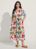 Tropical Collage Print Pockets Midi Dress sold by Bloomchic