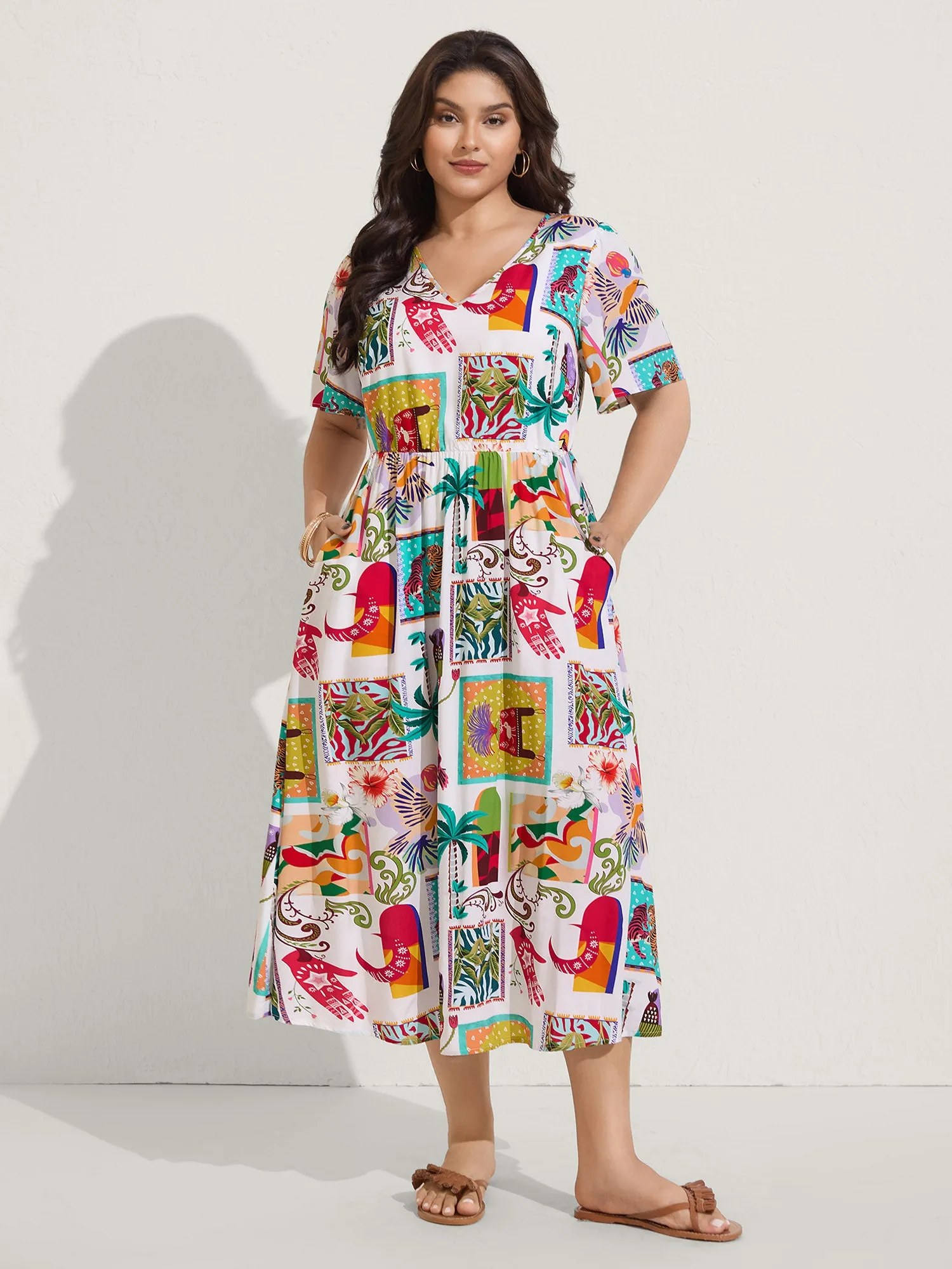 Tropical Collage Print Pockets Midi Dress sold by Bloomchic product image thumbnail 3