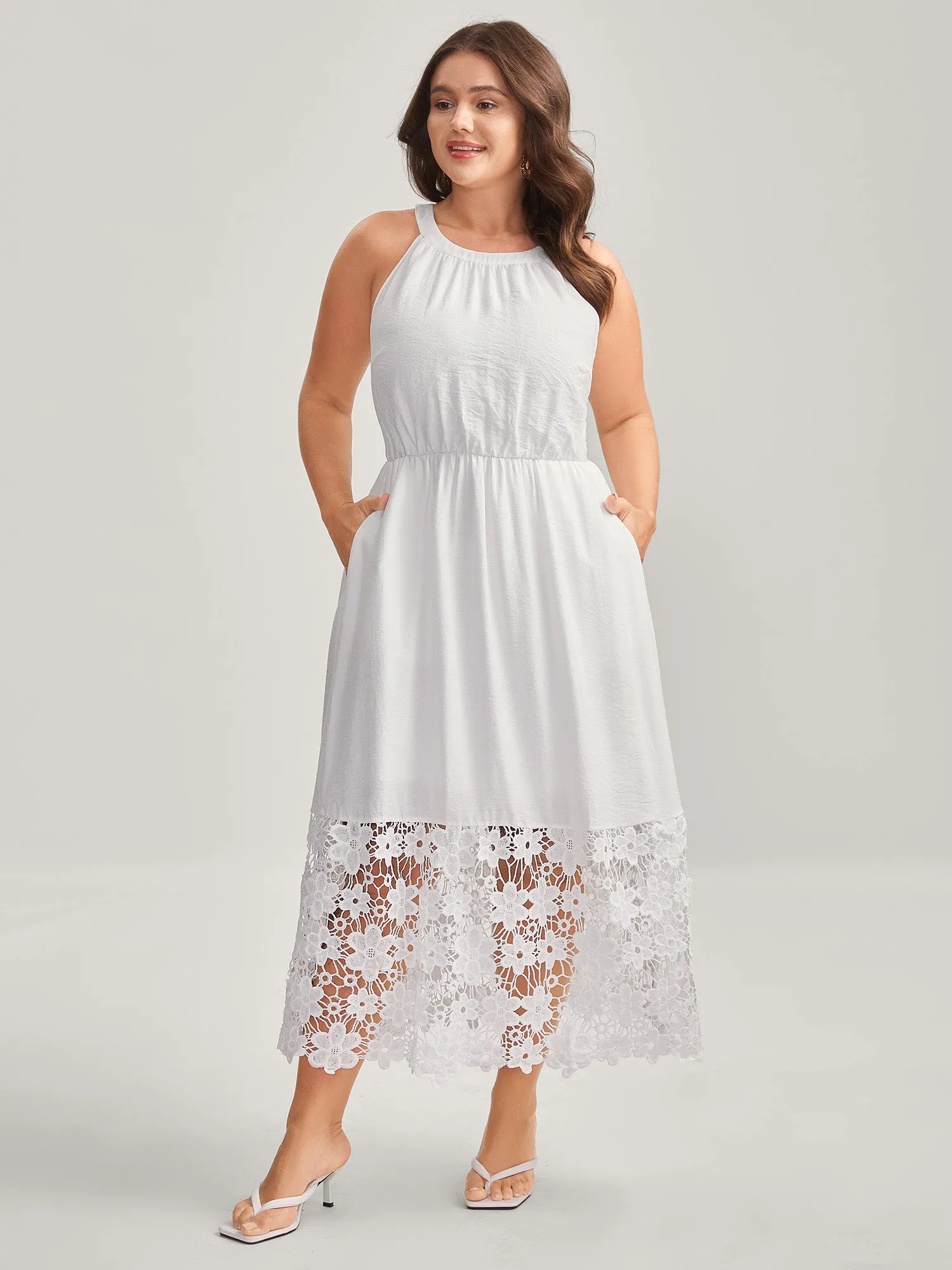Scalloped Lace Hem Halter Neck Midi Dress sold by Bloomchic product image thumbnail 3