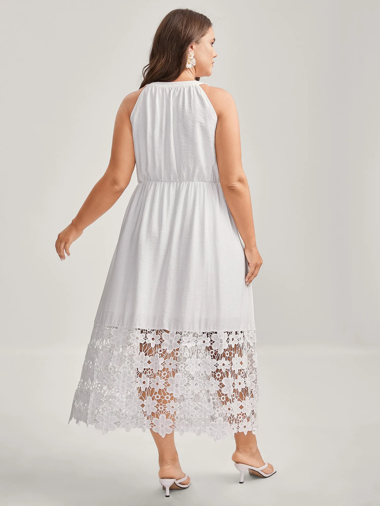 Scalloped Lace Hem Halter Neck Midi Dress sold by Bloomchic product image thumbnail 4