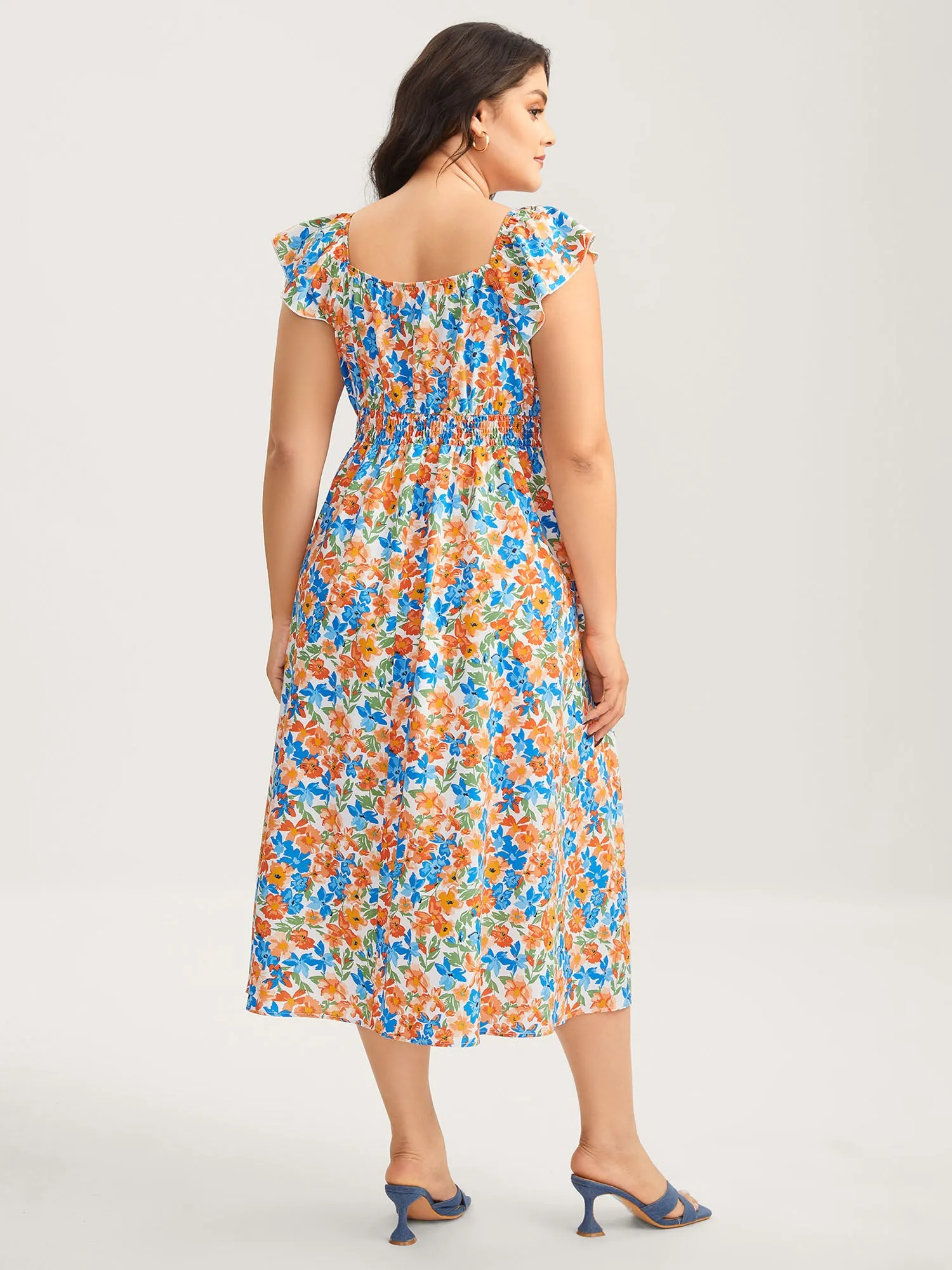 Floral Print Stretchy Waist Flutter Midi Dress sold by Bloomchic product image thumbnail 4