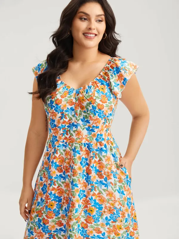 Floral Print Stretchy Waist Flutter Midi Dress sold by Bloomchic