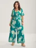 Rayon Tropical Leaf Button Detail Breezy Jumpsuit sold by Bloomchic