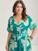 Rayon Tropical Leaf Button Detail Breezy Jumpsuit sold by Bloomchic