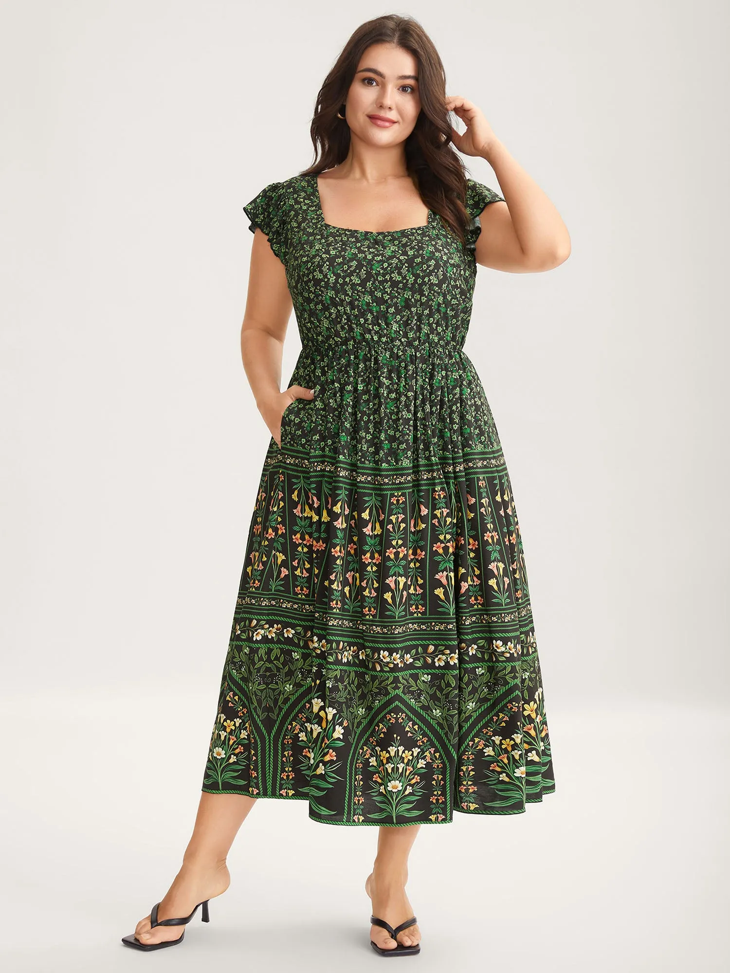 Rayon Garden Fresh Ruffled Sleeve Midi Dress sold by Bloomchic product image thumbnail 3