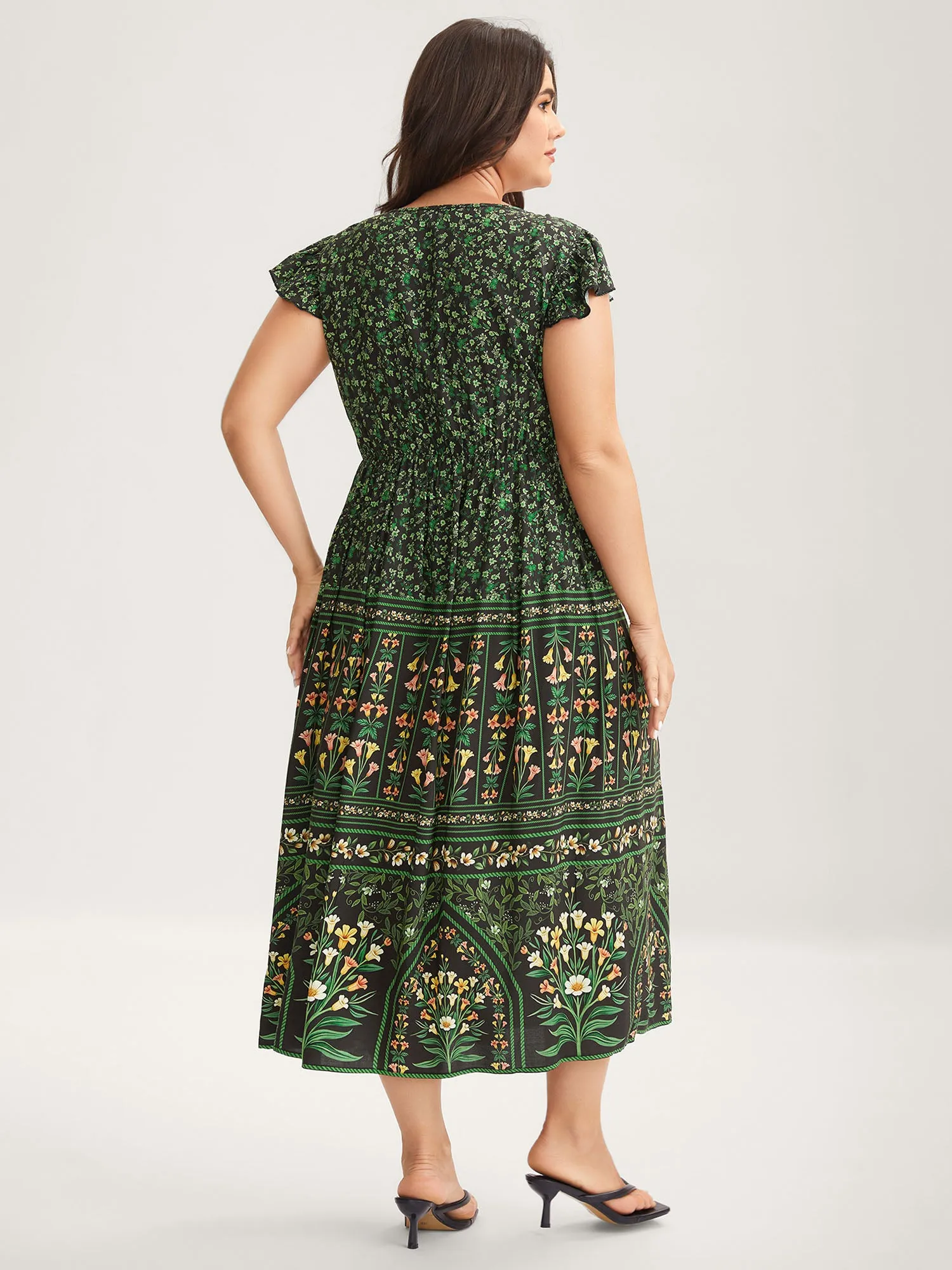 Rayon Garden Fresh Ruffled Sleeve Midi Dress sold by Bloomchic product image thumbnail 4