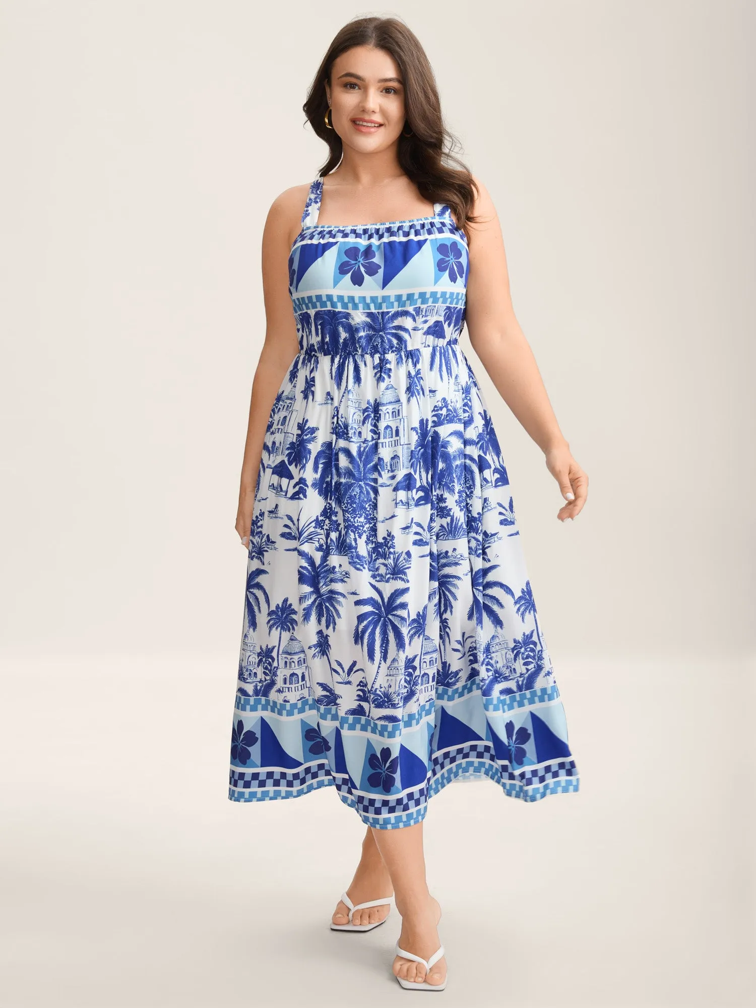 Garden Print Stretchy Waist Pockets Midi Dress sold by Bloomchic product image thumbnail 3
