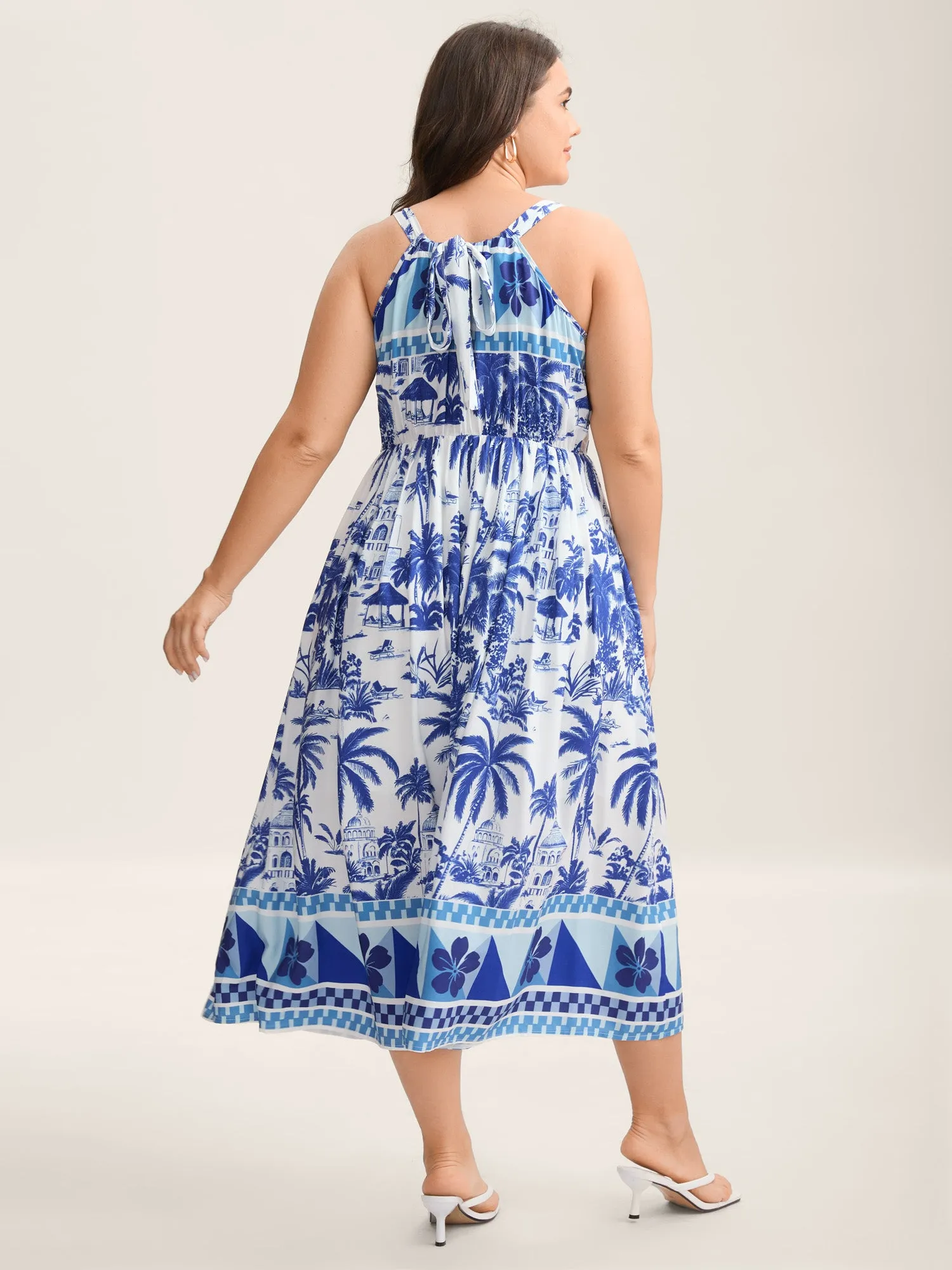 Garden Print Stretchy Waist Pockets Midi Dress sold by Bloomchic product image thumbnail 5