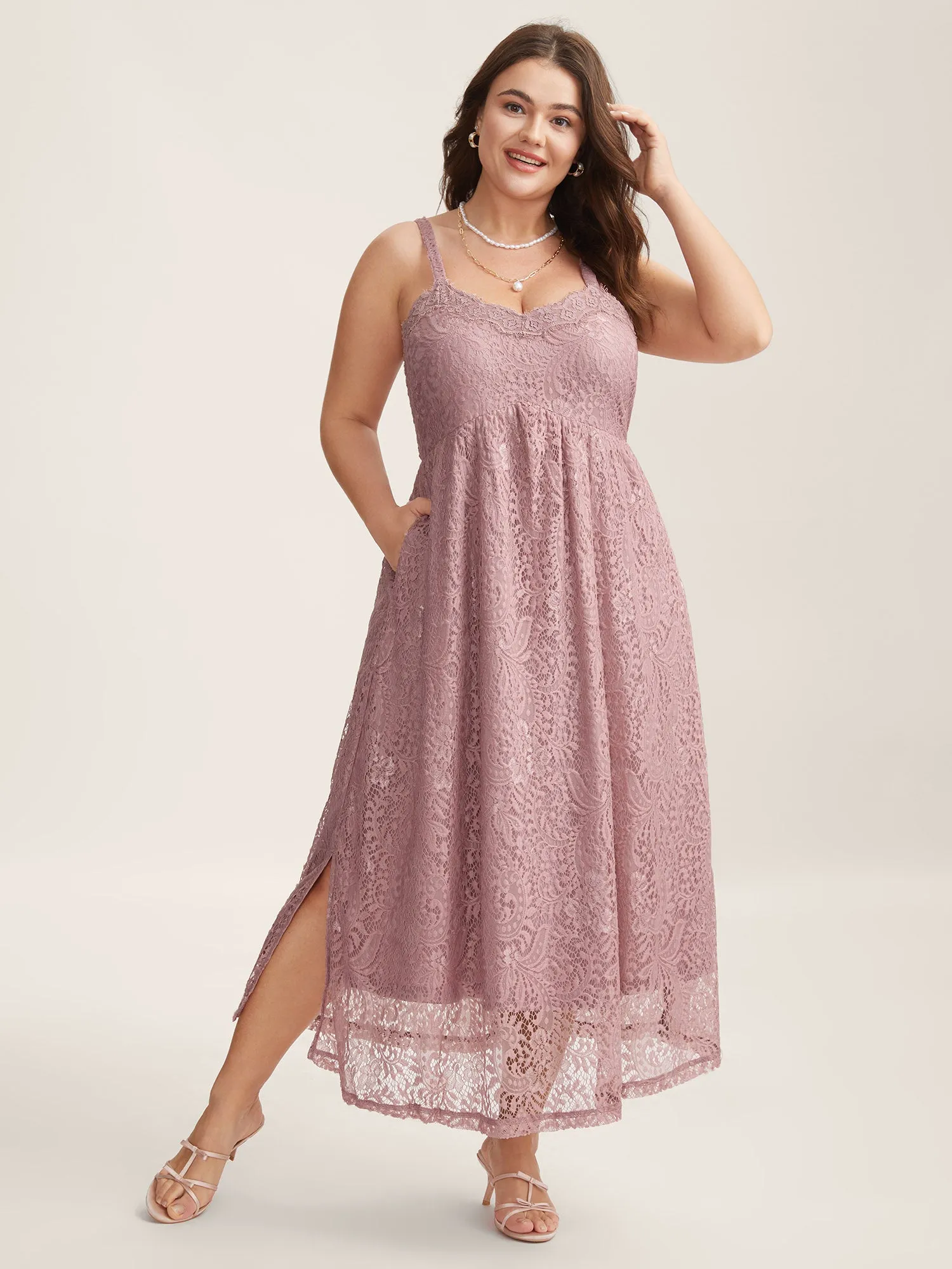 Lace Side Slit Cami Midi Dress sold by Bloomchic product image thumbnail 3