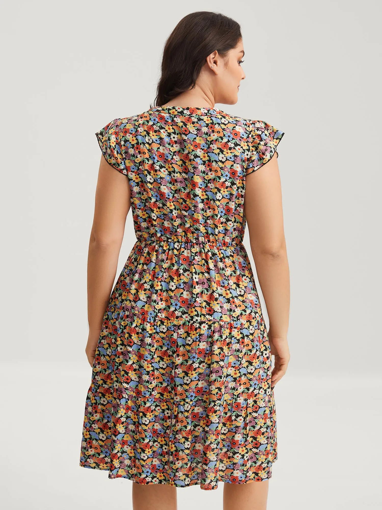 Rayon Colorful Floral Print Tiered Pockets Midi Dress sold by Bloomchic product image thumbnail 4