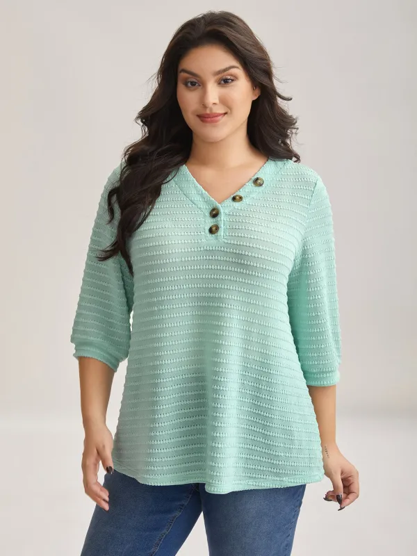 Waffle-Grid Button Detail T-Shirt sold by Bloomchic