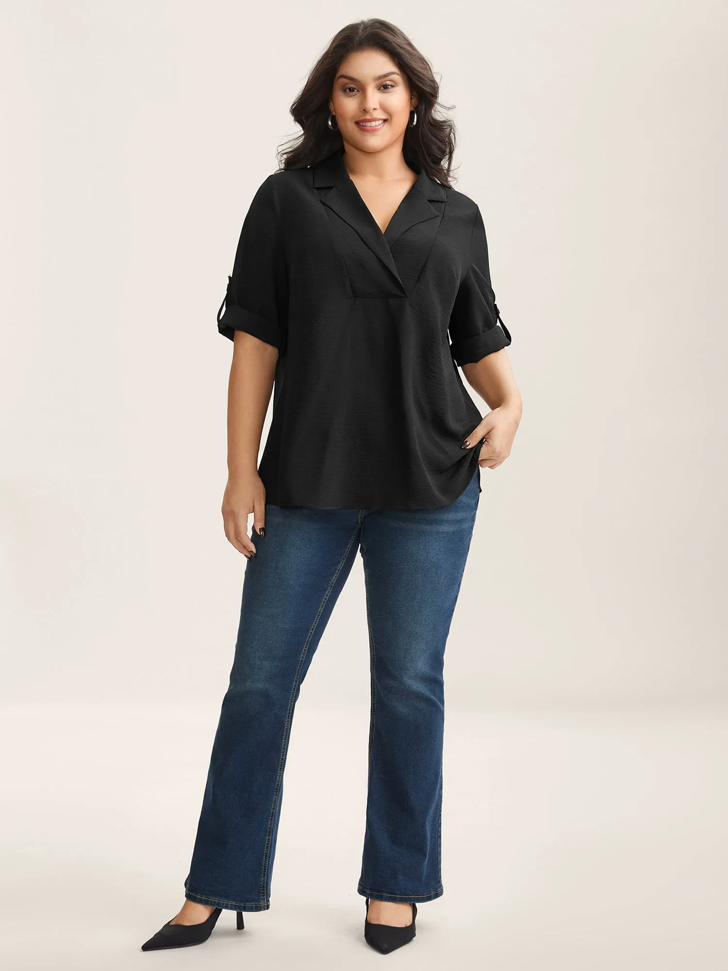 Tab Sleeve Blazer Collar Blouse sold by Bloomchic product image thumbnail 3