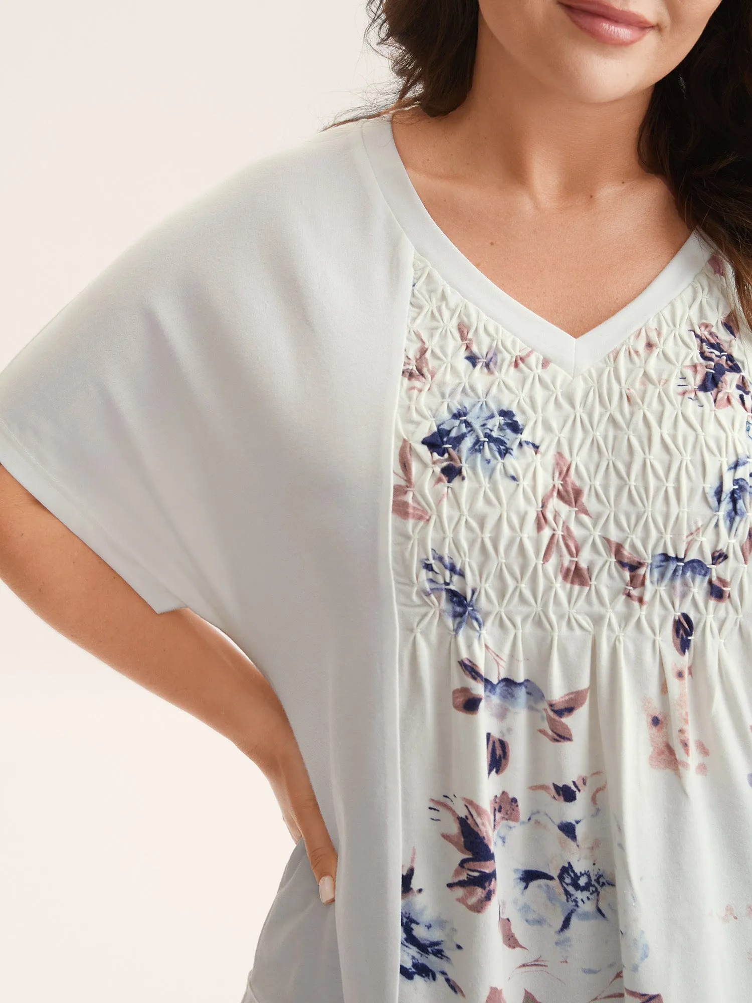 Stretchy Handmade Shirred Relaxed-Fit T-Shirt sold by Bloomchic product image thumbnail 2