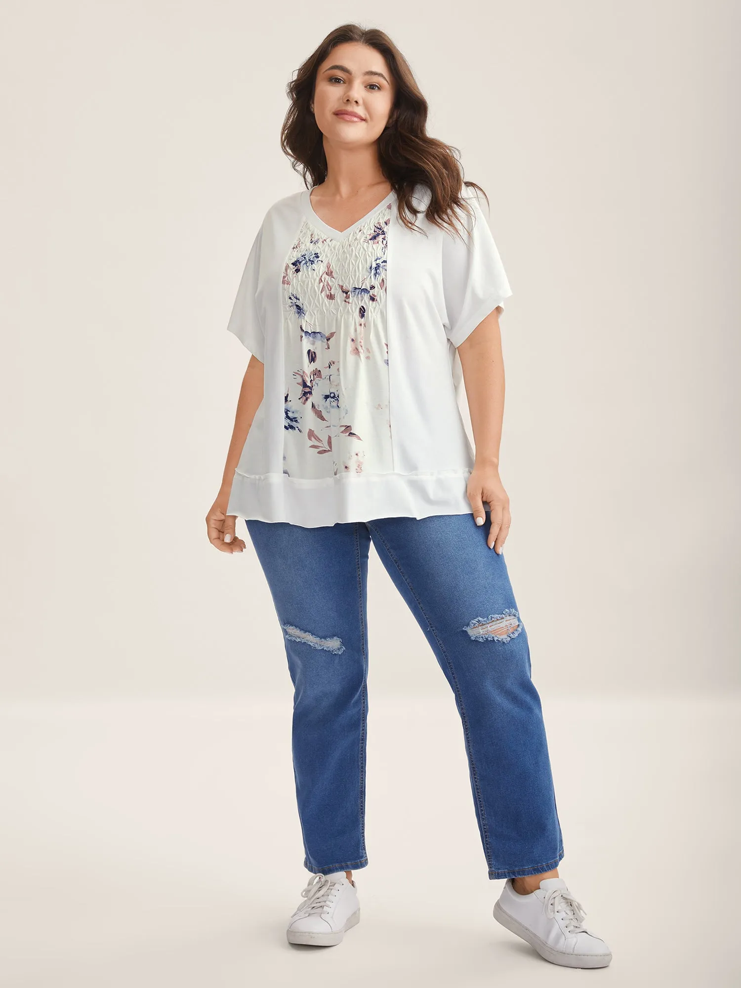 Stretchy Handmade Shirred Relaxed-Fit T-Shirt sold by Bloomchic product image thumbnail 4