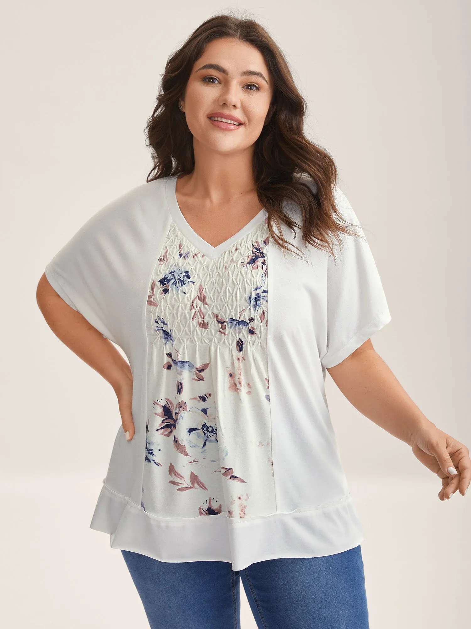 Stretchy Handmade Shirred Relaxed-Fit T-Shirt sold by Bloomchic