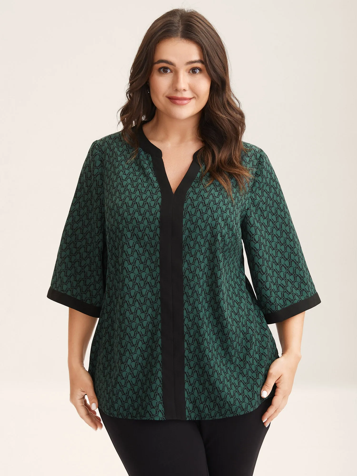 Geometric Print Color Contrast Blouse sold by Bloomchic