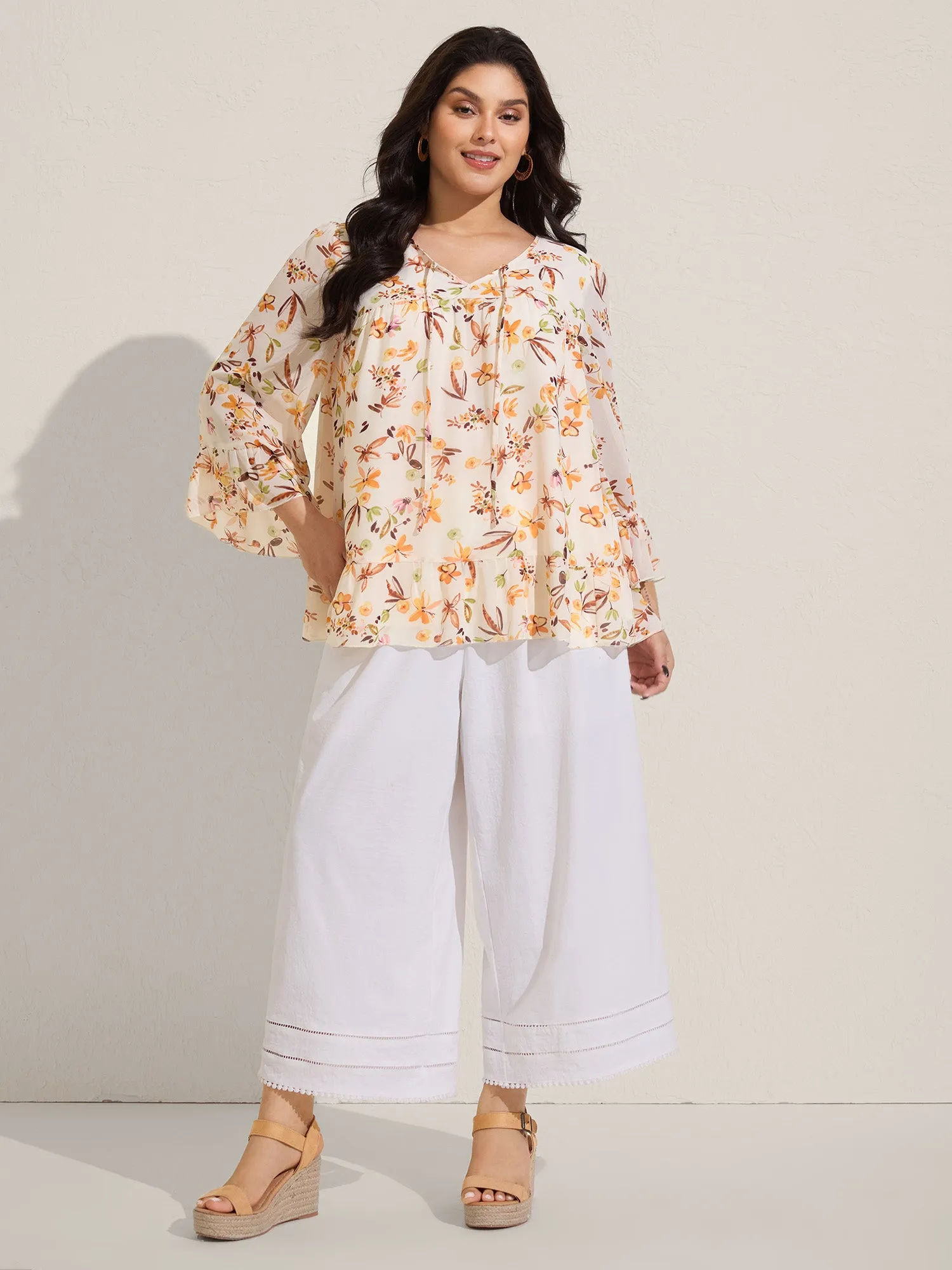 Floral Chiffon Ruffled Tie Blouse sold by Bloomchic product image thumbnail 3