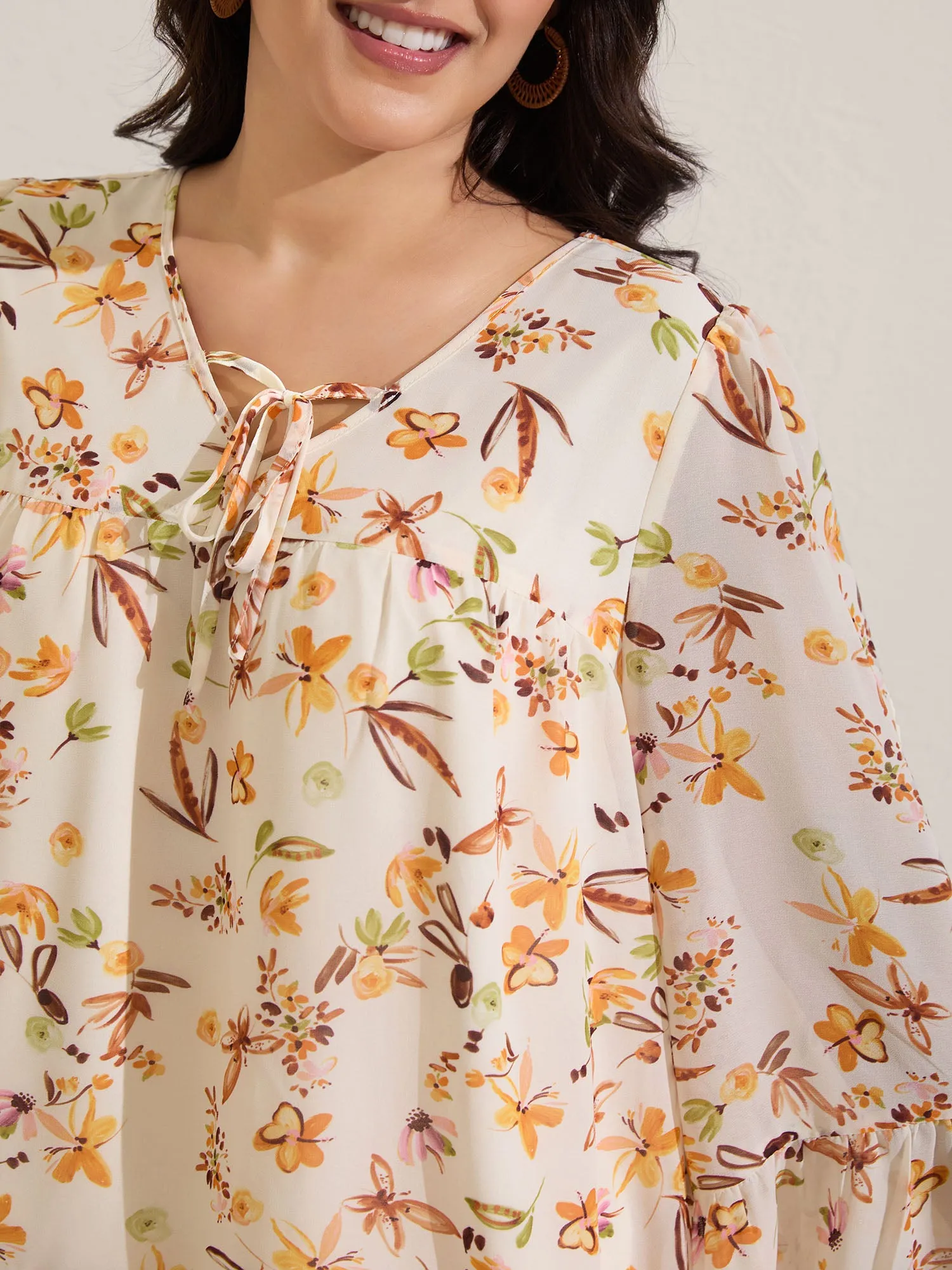 Floral Chiffon Ruffled Tie Blouse sold by Bloomchic product image thumbnail 2