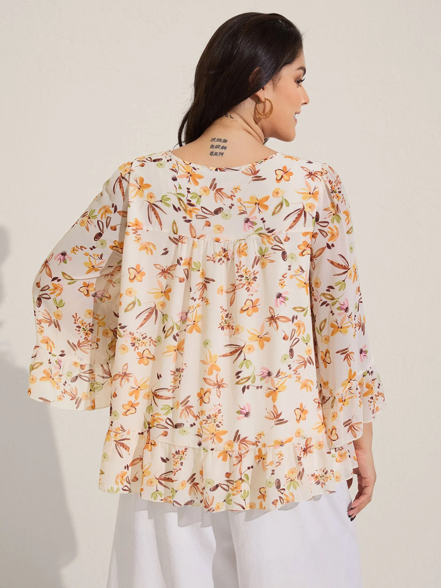 Floral Chiffon Ruffled Tie Blouse sold by Bloomchic product image thumbnail 4