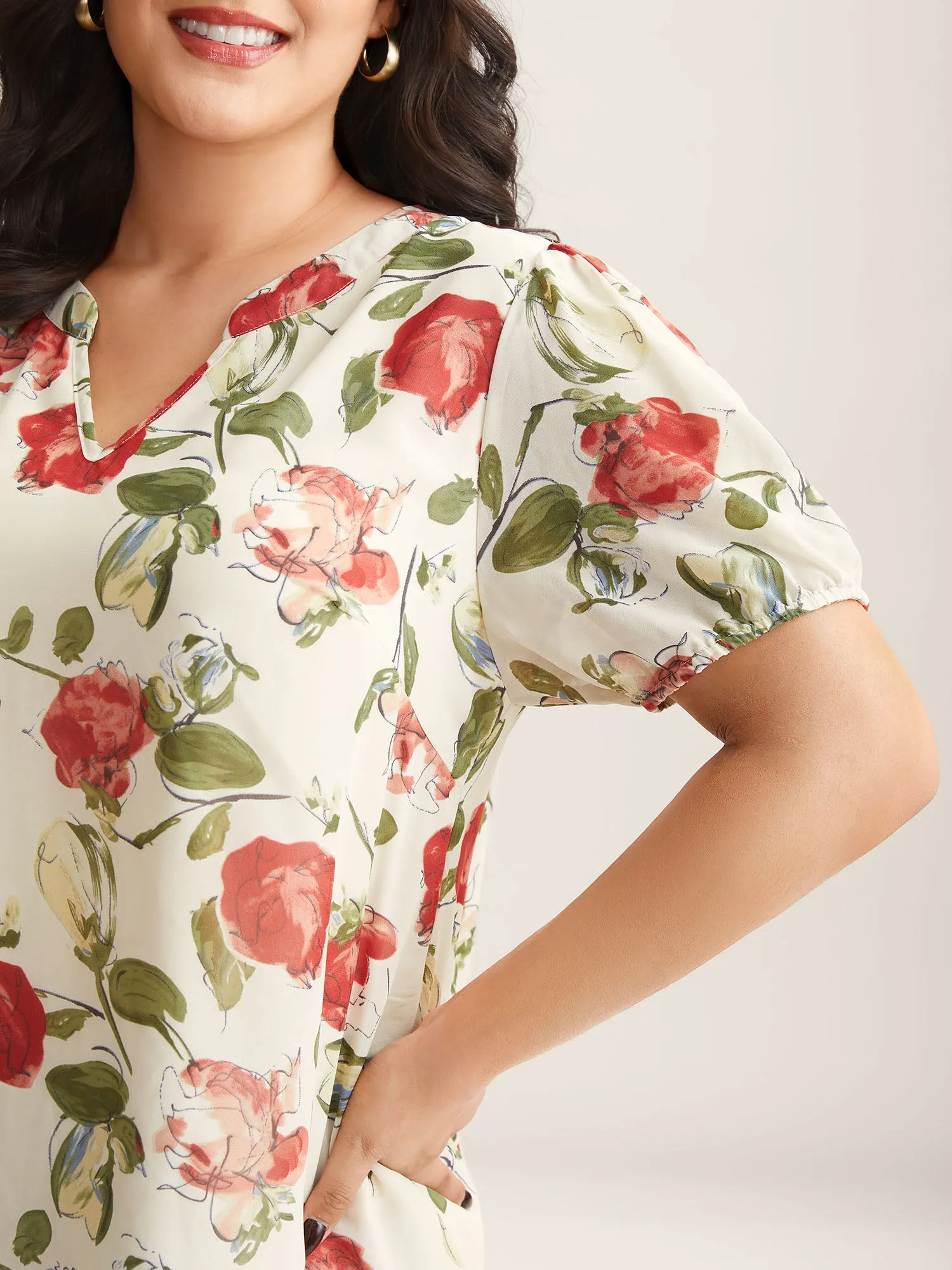 Rosy Print Sheer Notched Collar Blouse sold by Bloomchic product image thumbnail 2