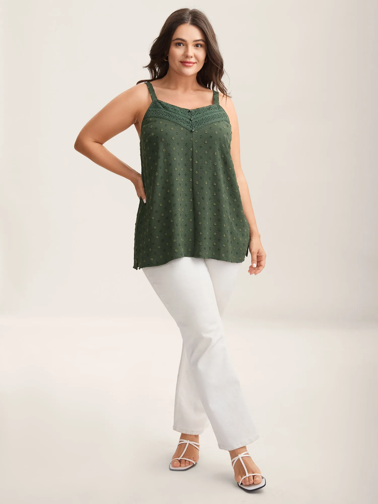 Textured Lace Trim Neck Tank Top sold by Bloomchic product image thumbnail 3