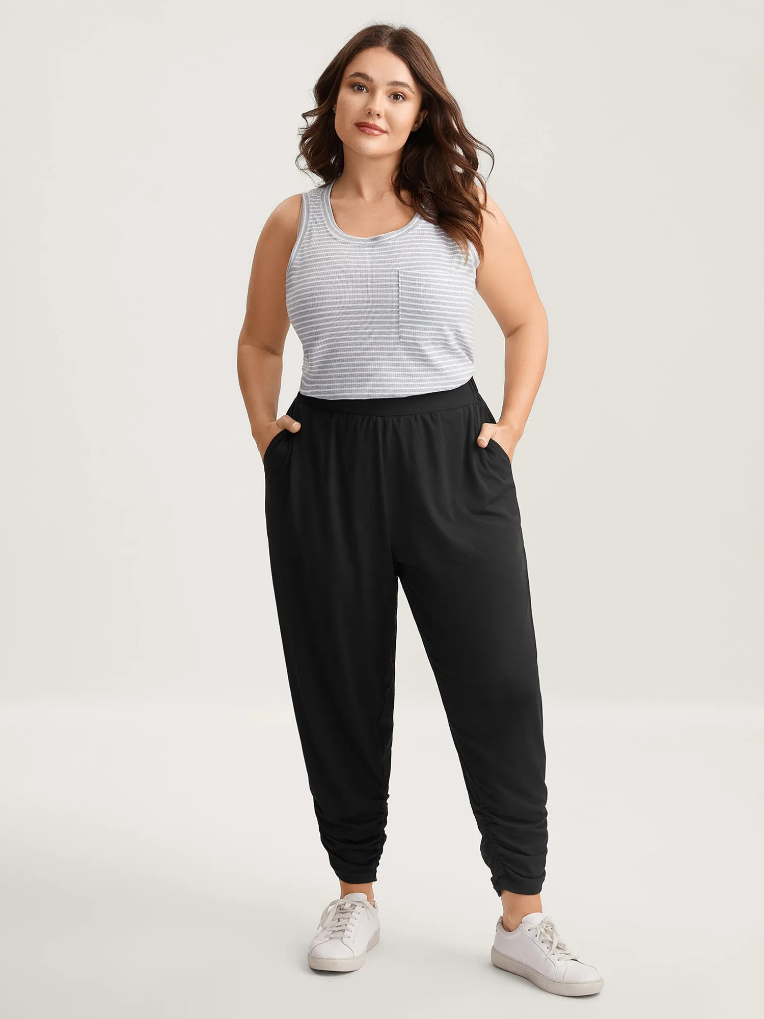 Stretchy Straight-Leg Gathered Hem Pants sold by Bloomchic product image thumbnail 3