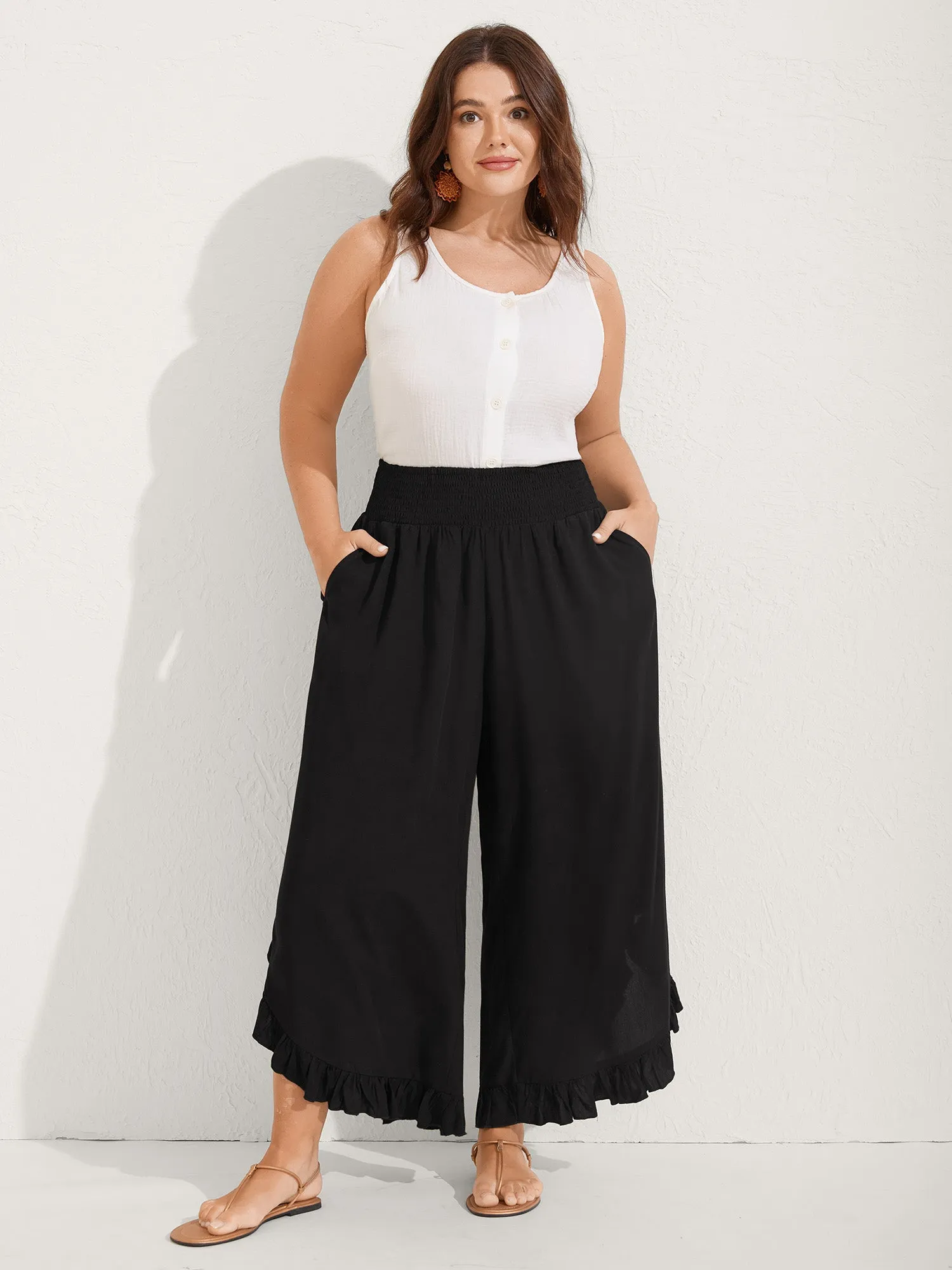 Ruffled Curvy Hem Wide-Leg Pants sold by Bloomchic product image thumbnail 2