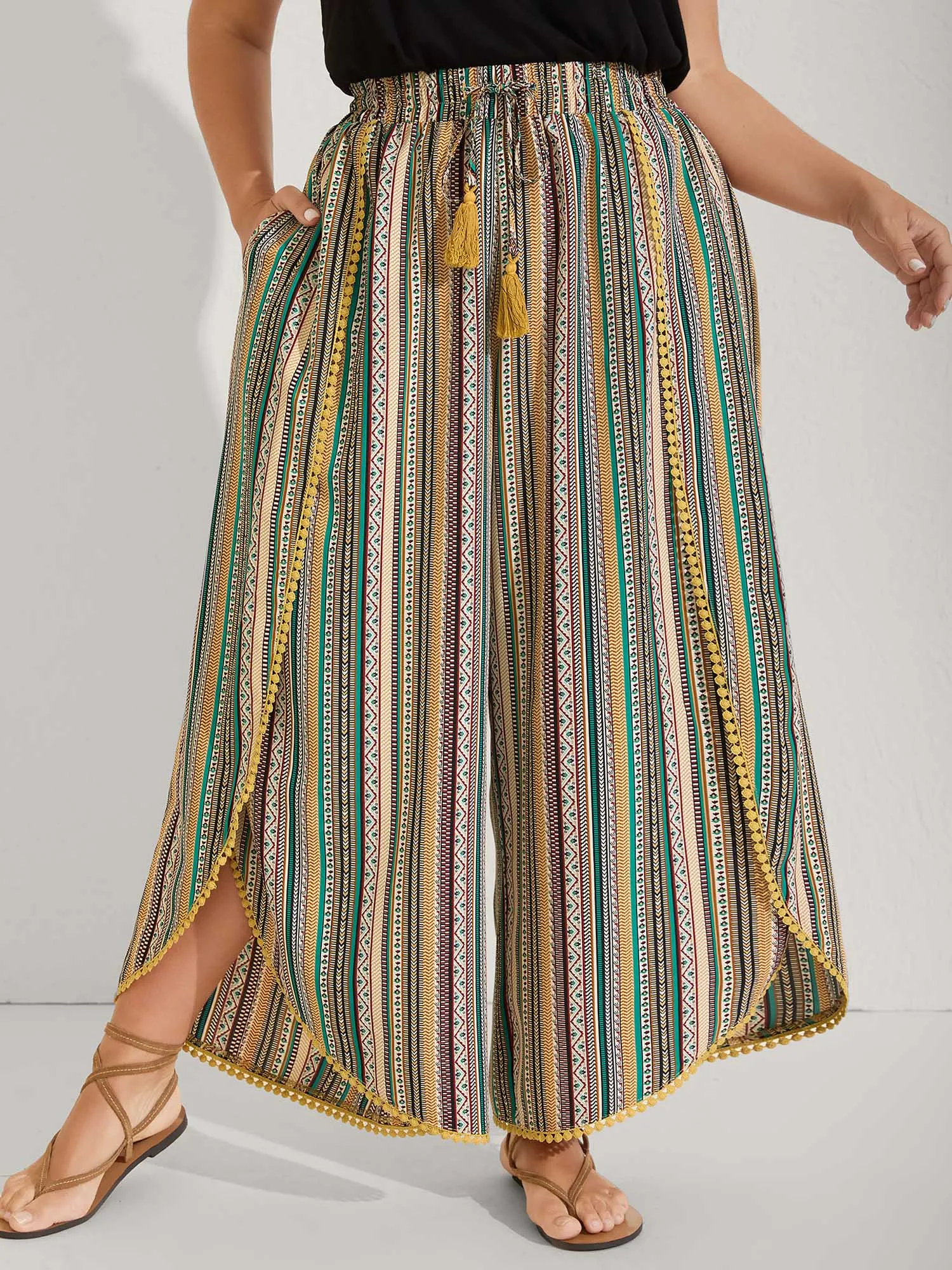 Split Asymmetrical Hem Boho Pants sold by Bloomchic