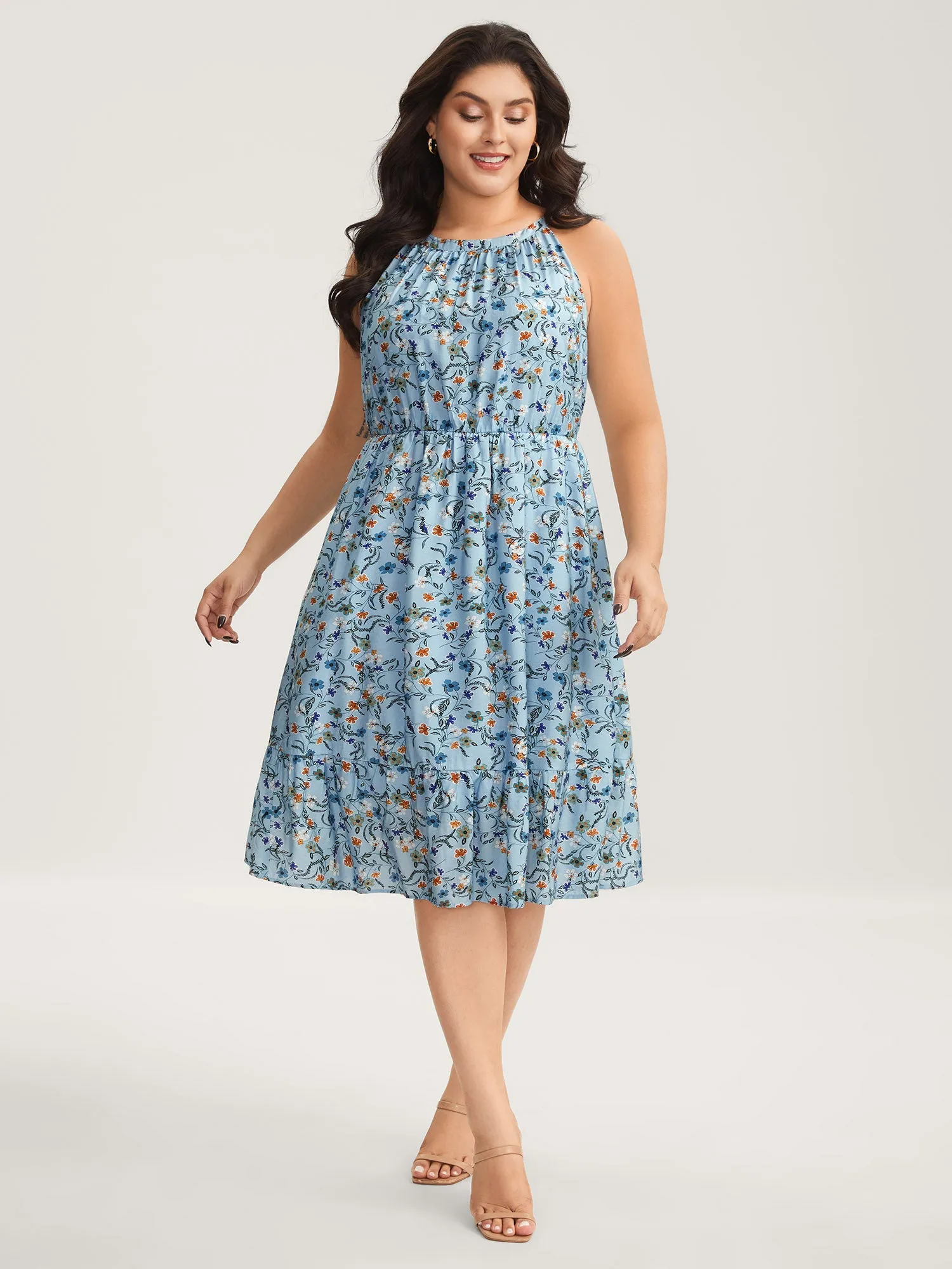 Floral Print Halter Neck Tiered Midi Dress sold by Bloomchic product image thumbnail 3