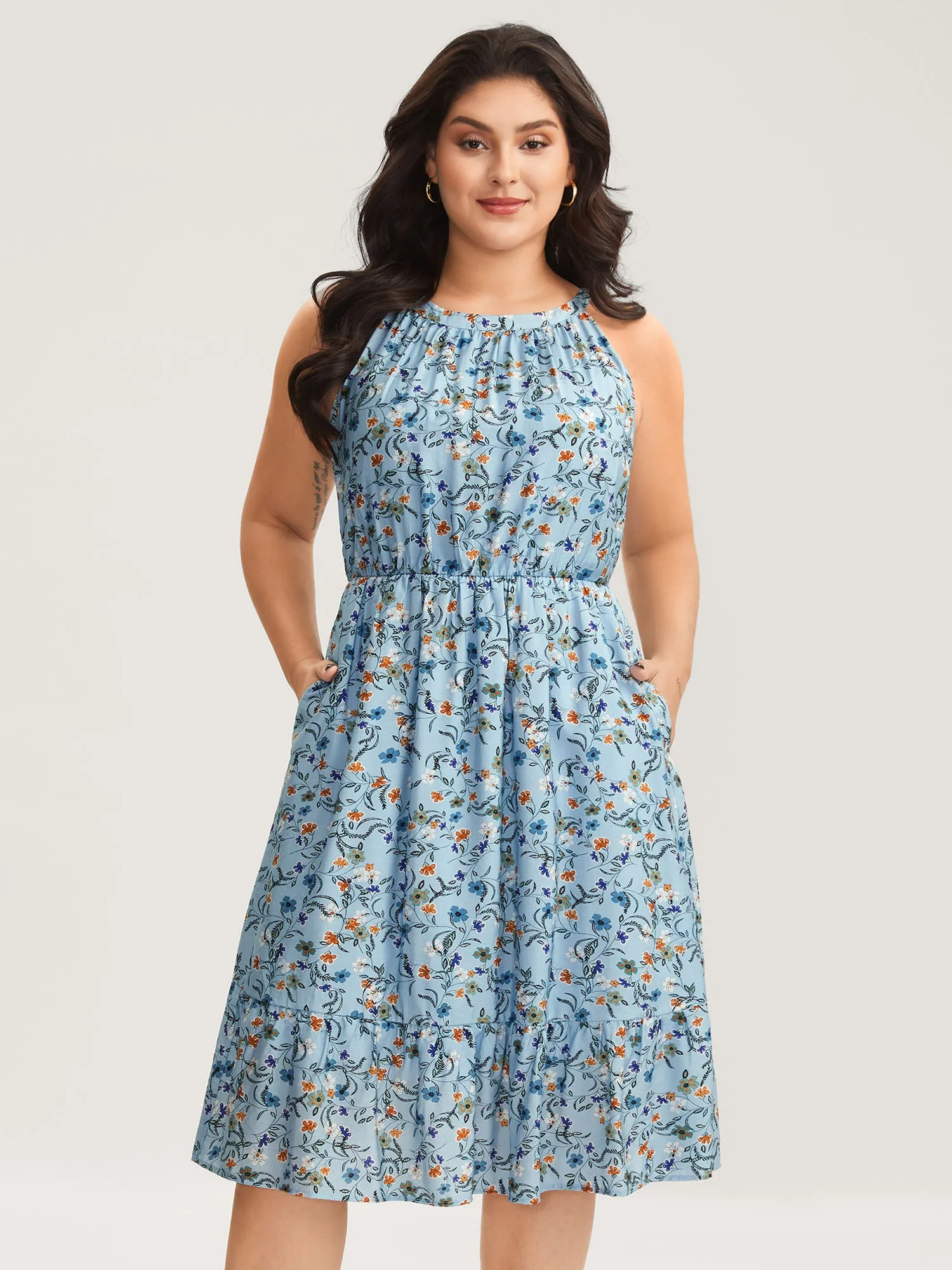 Floral Print Halter Neck Tiered Midi Dress sold by Bloomchic product image thumbnail 2