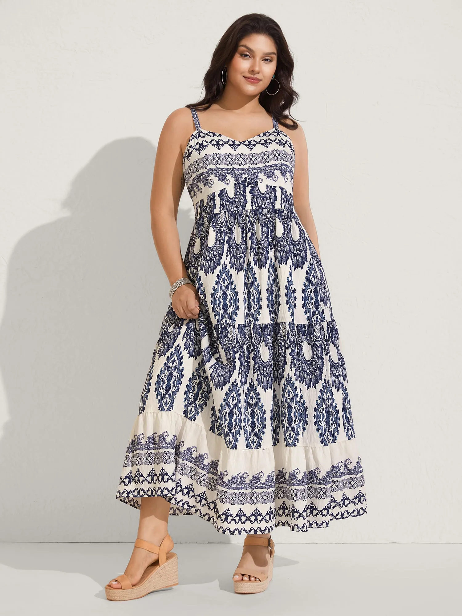 Boho Print Shirred Cami Midi Dress sold by Bloomchic