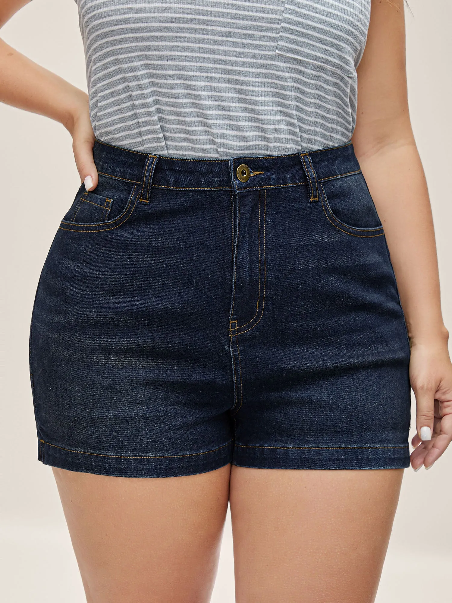 Stretchy Classic Straight-Leg Denim Shorts sold by Bloomchic