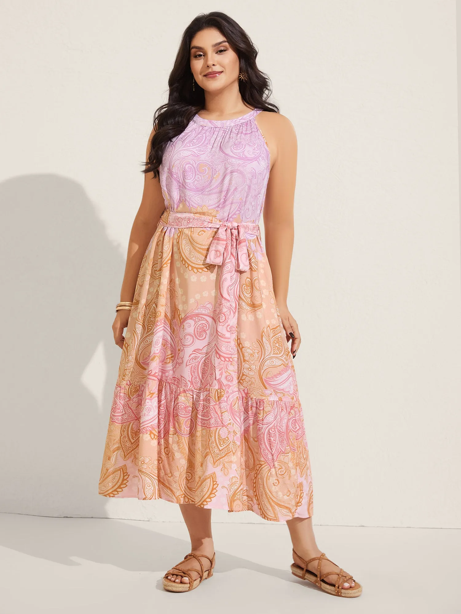Paisley Print Belted Color Contrast Midi Dress sold by Bloomchic product image thumbnail 3