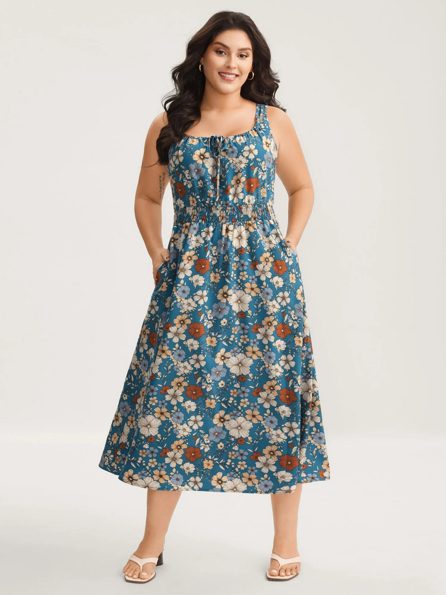 Floral Print Shirred Waist Midi Dress sold by Bloomchic