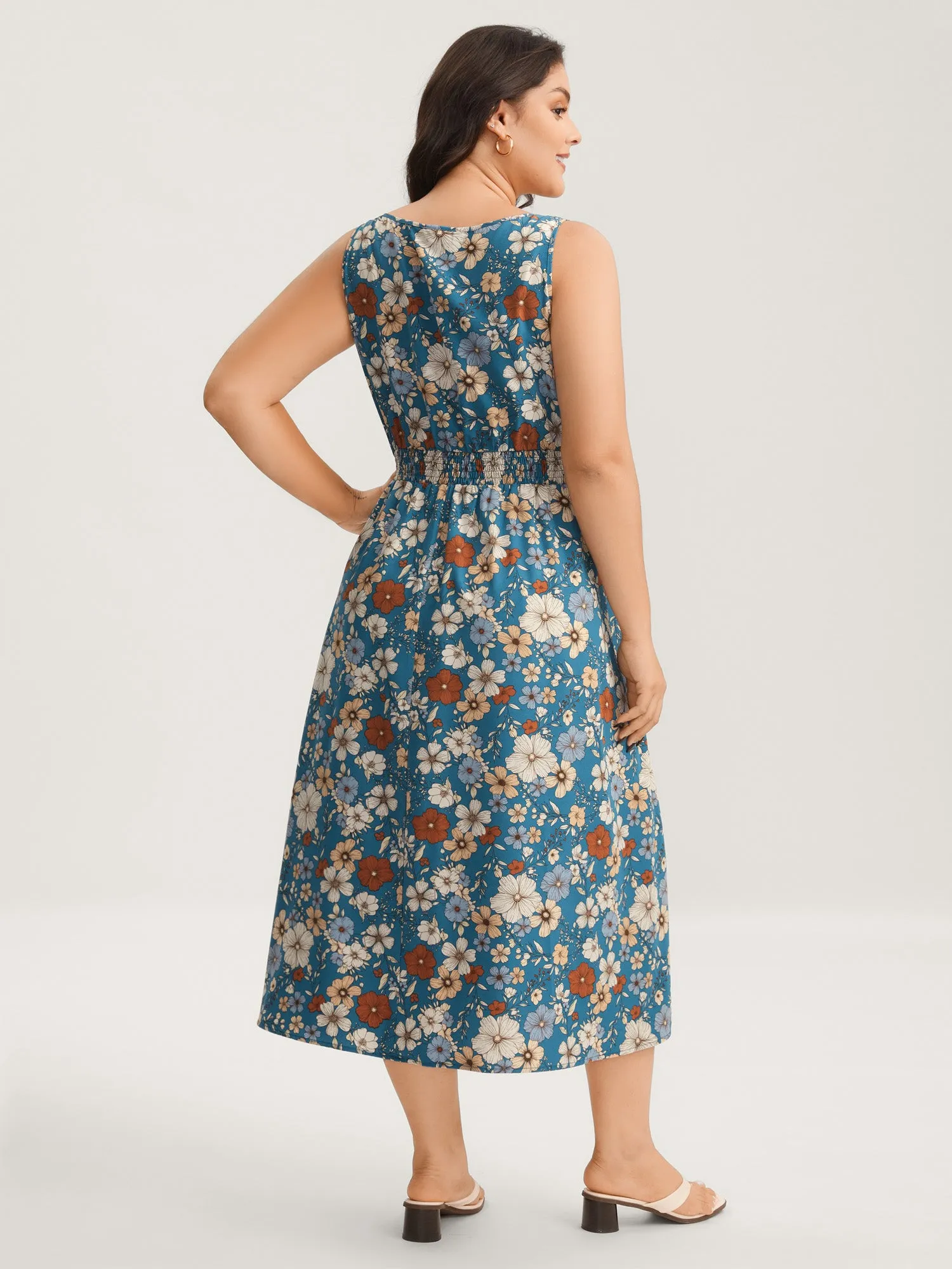 Floral Print Shirred Waist Midi Dress sold by Bloomchic product image thumbnail 4
