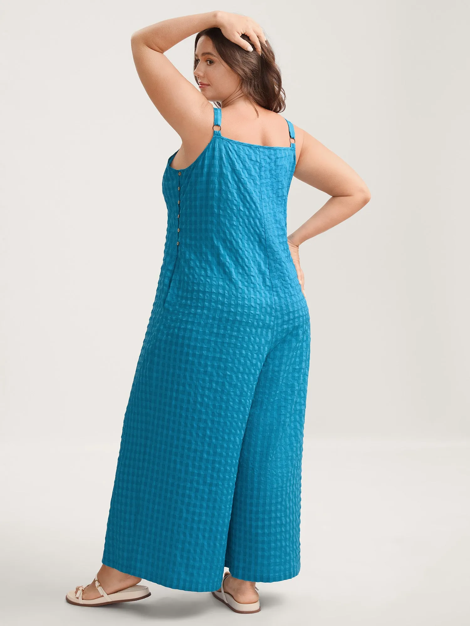 Textured Plaid Pleated Cami Jumpsuit sold by Bloomchic product image thumbnail 4